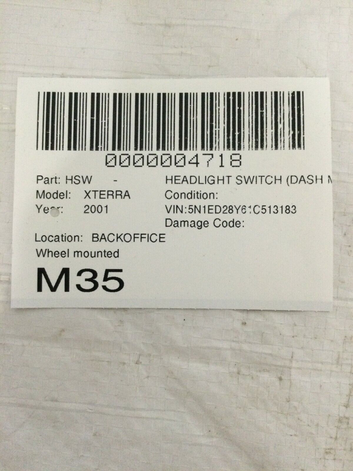 2001 Nissan Xterra Headlight Switch OEM 14509