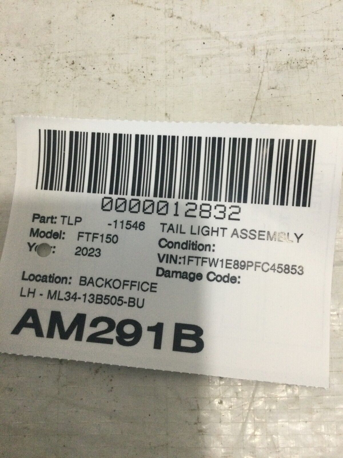 2023 Ford F150 F-150 3.5L Left Tail Light Assembly ML3413B505BU (DAMAGE MARKED)