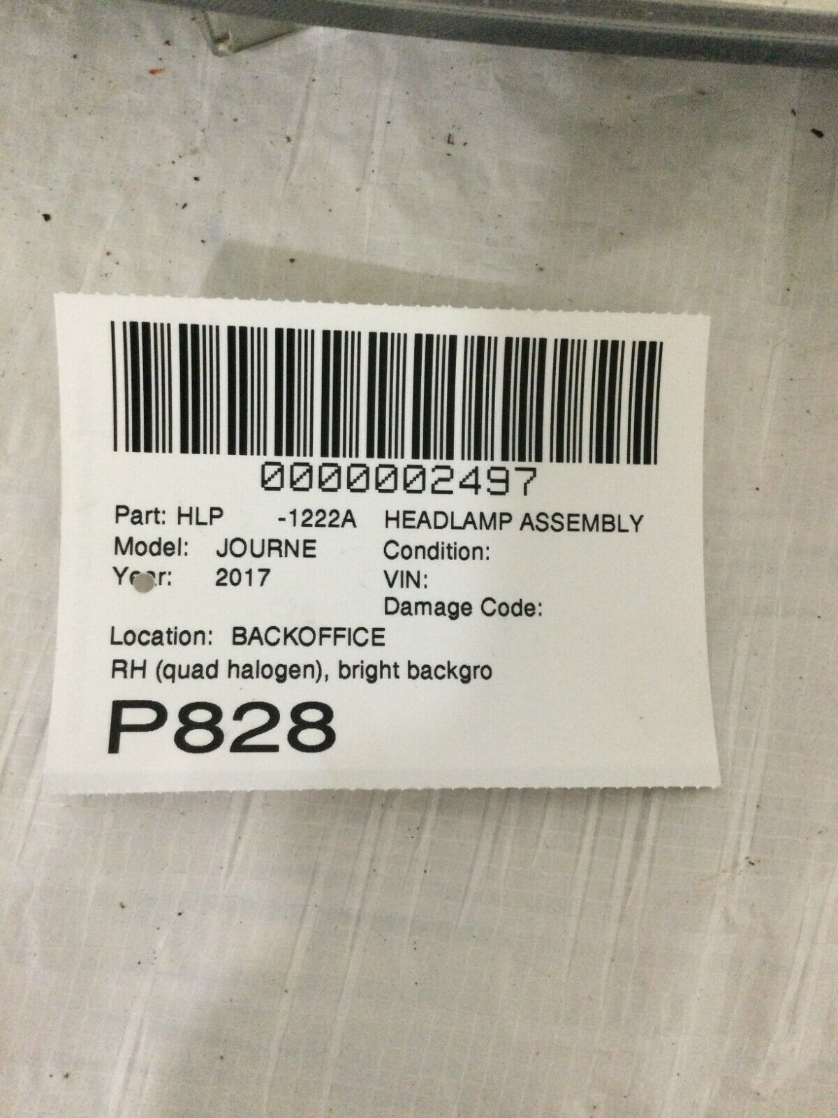 2017 Dodge Journey Halogen Headlight Right Passenger Side OEM RH 05116288AB