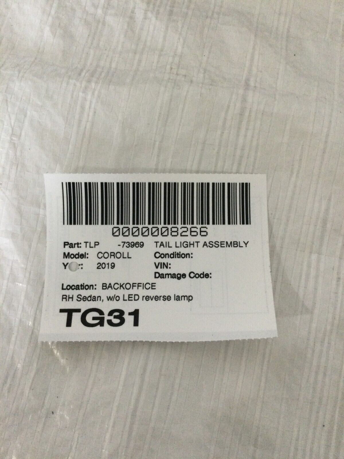 2019 Toyota Corolla Sedan Rear Right Passenger Tail Light Assembly OEM