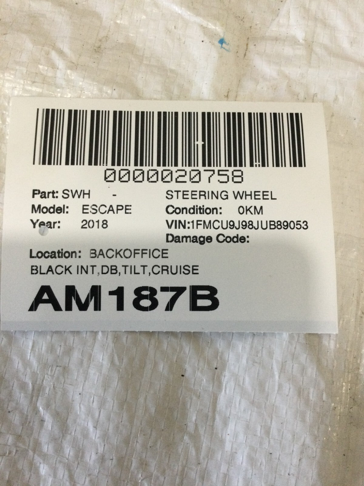 2017-2019 Ford Escape Steering Wheel Black W/ Shiffter Pad OEM