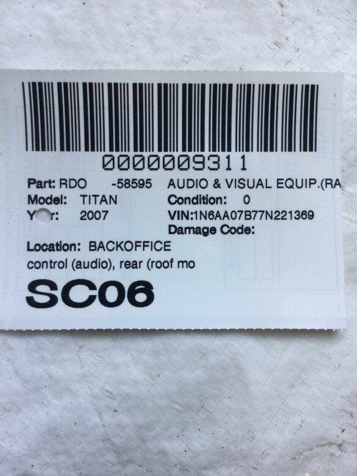 2006 Nissan Titan Rear Overhead Console Audio Control 28260 8S200 OEM