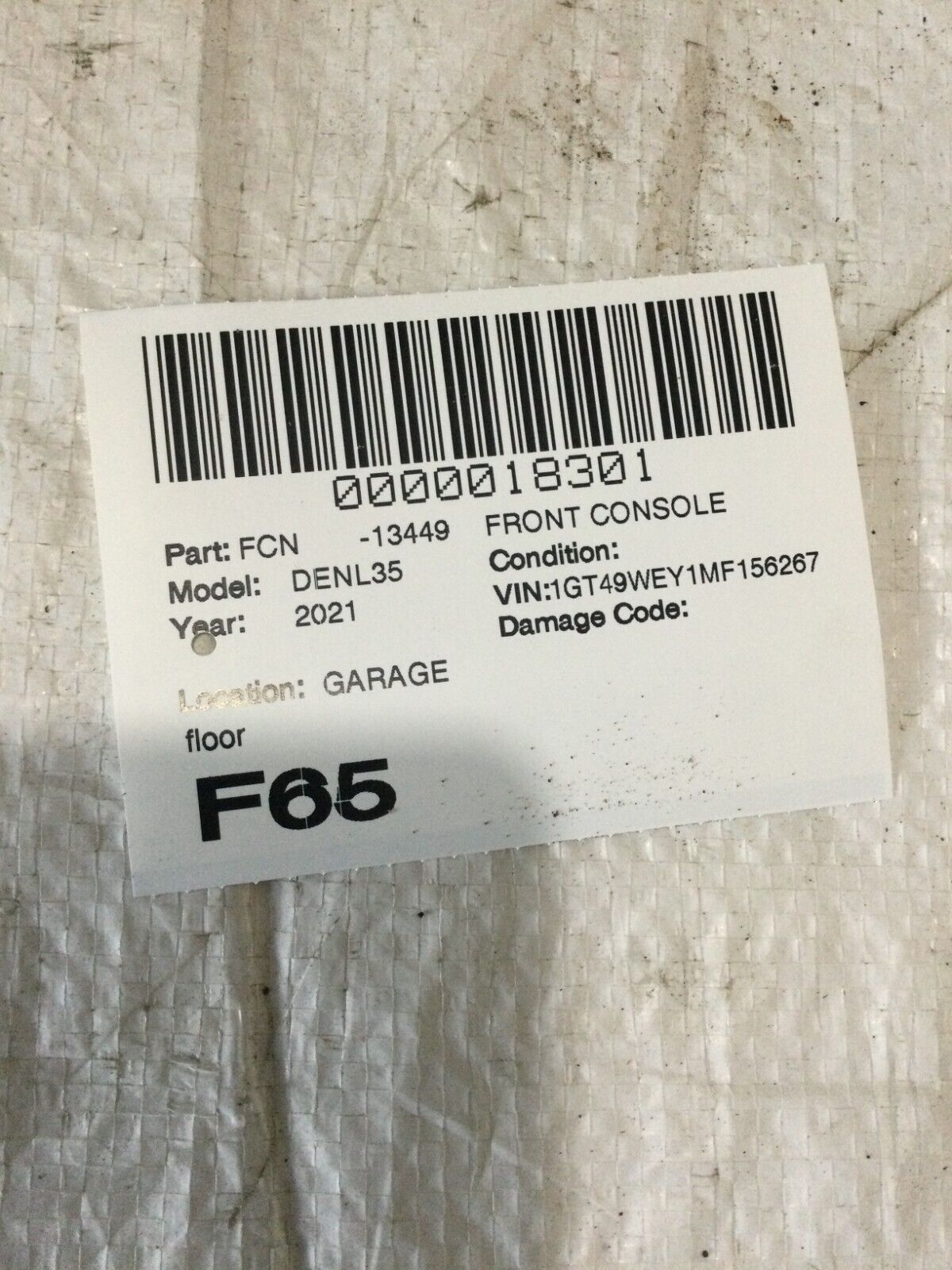 2021 GMC Sierra 3500 HD Denali Front Floor Console W/ Armrest OEM