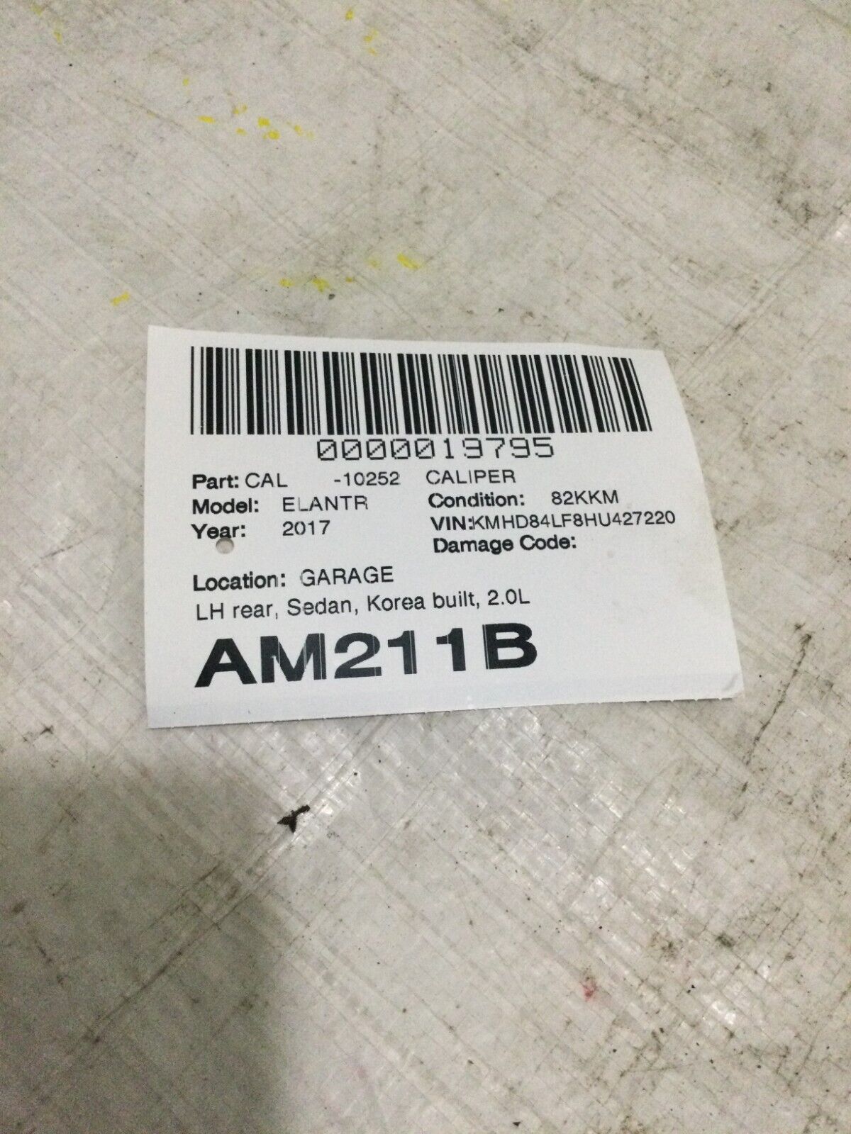 2017 Hyundai Elantra Rear Left Side Brake Caliper OEM
