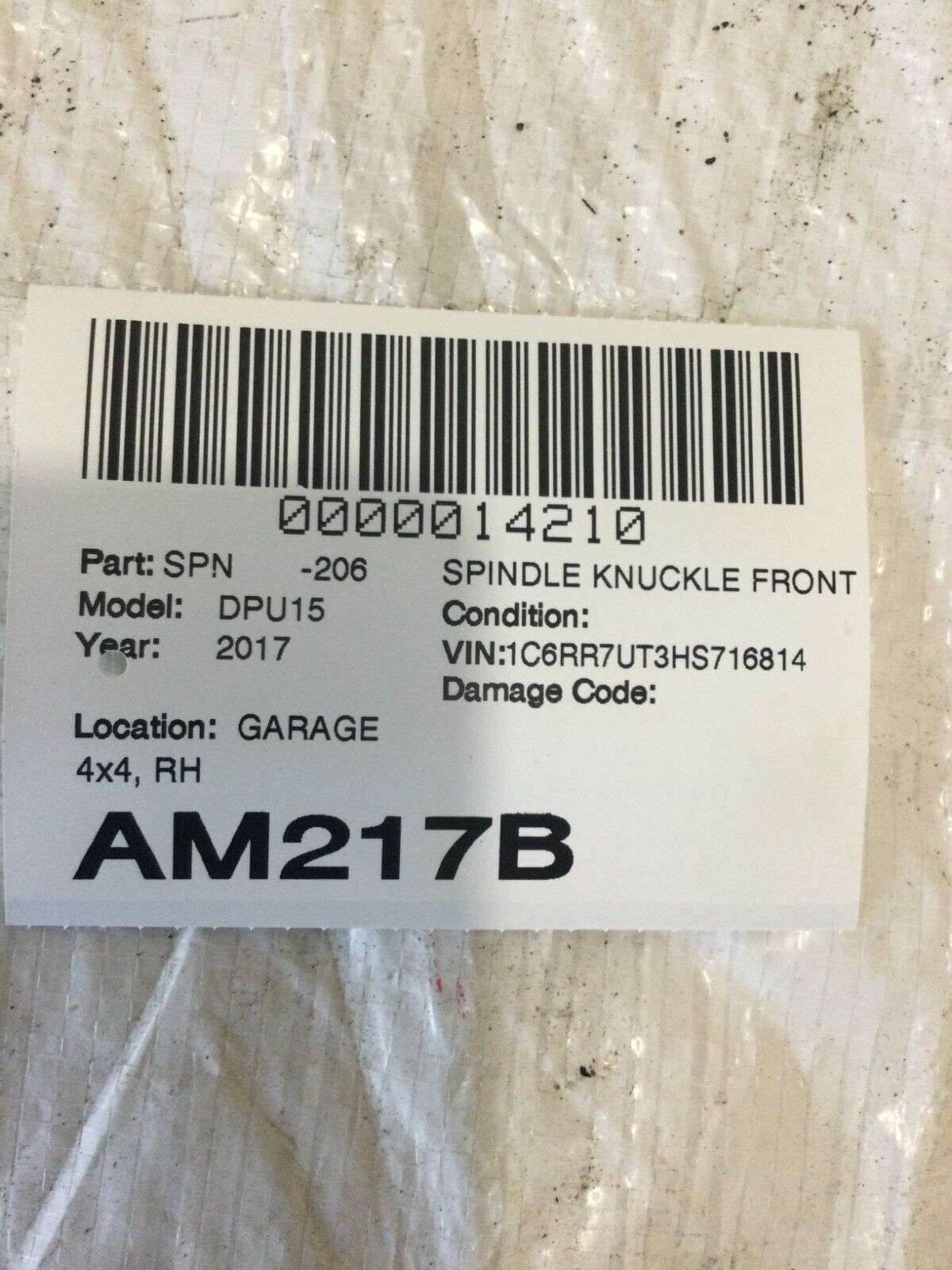 2017 Dodge Ram 1500 Right Front Spindle Knuckle