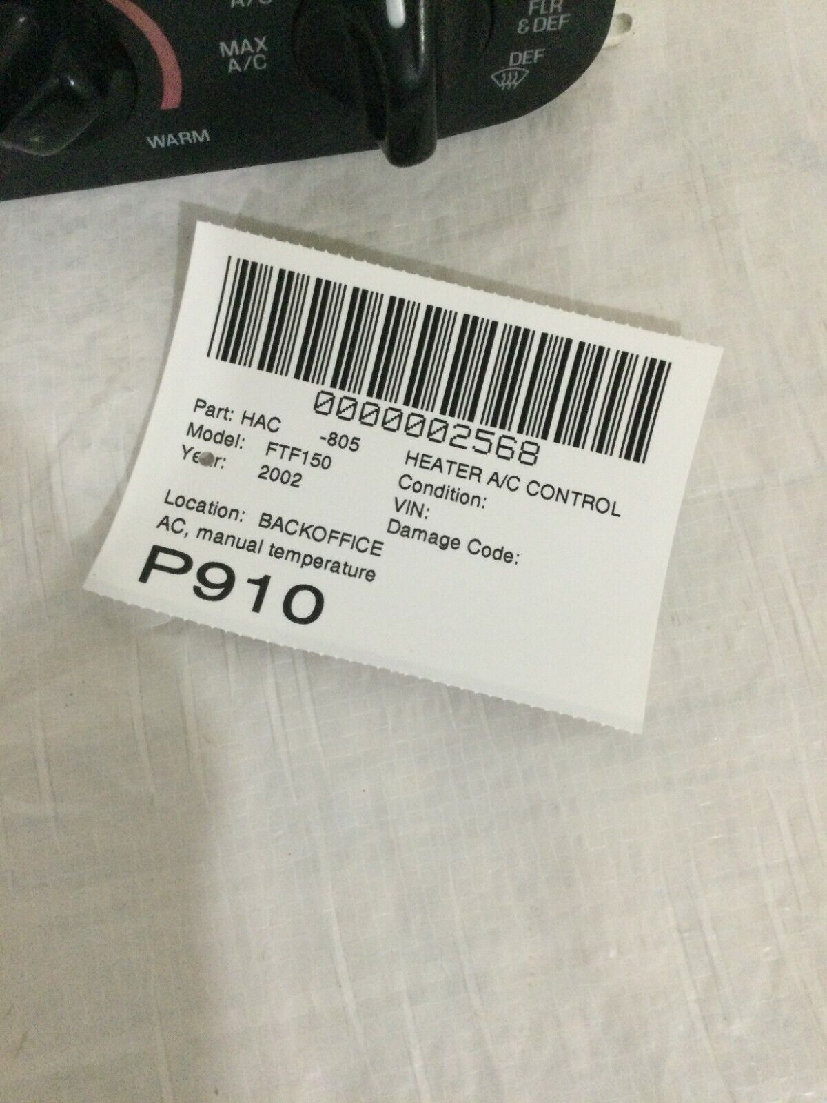 2002 Ford F-150 F150 A/C Heater Manual Climate Control Unit OEM