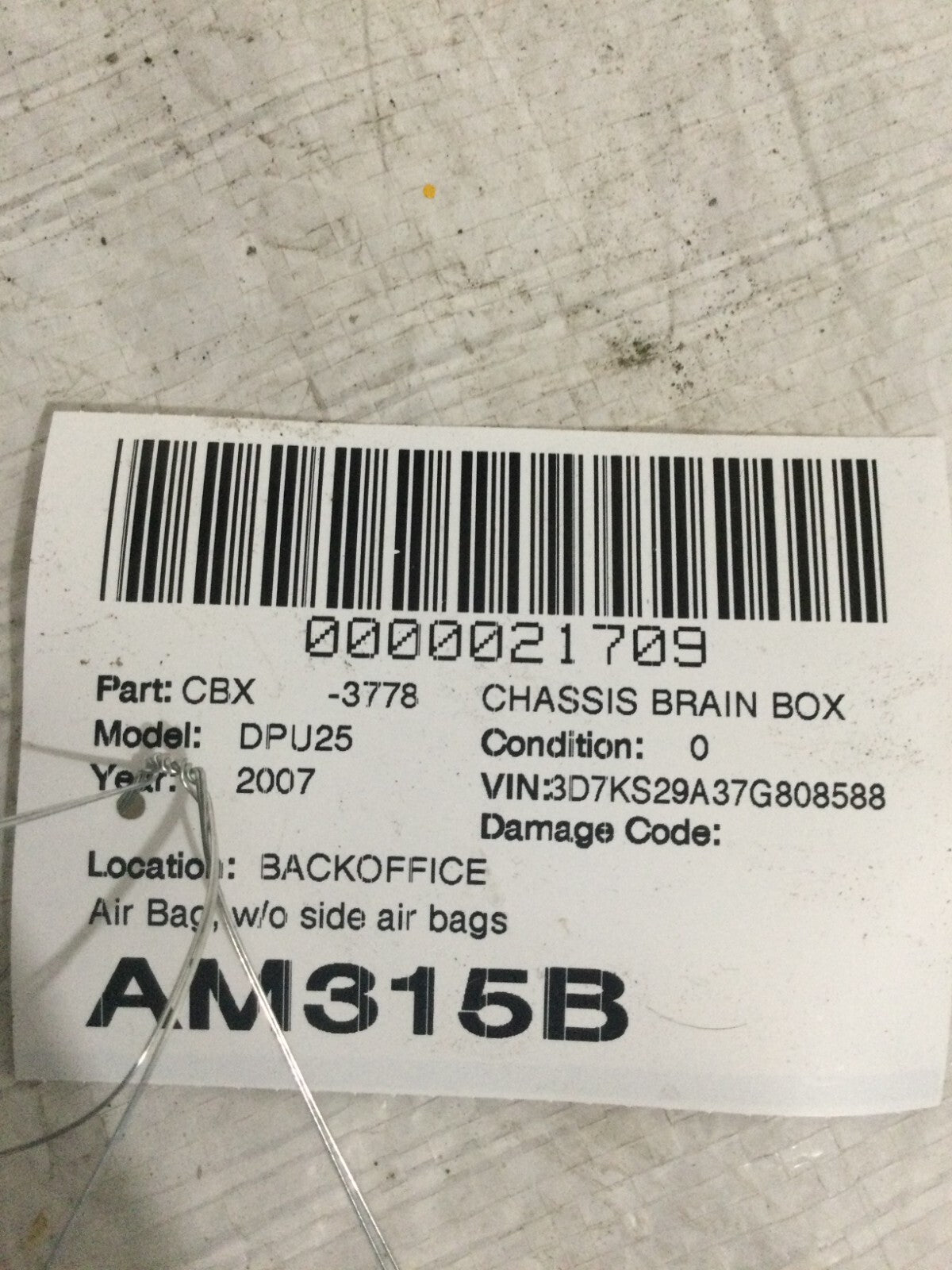 2007 Dodge Ram 2500 Occupant Restraint Module 56043708AF OEM