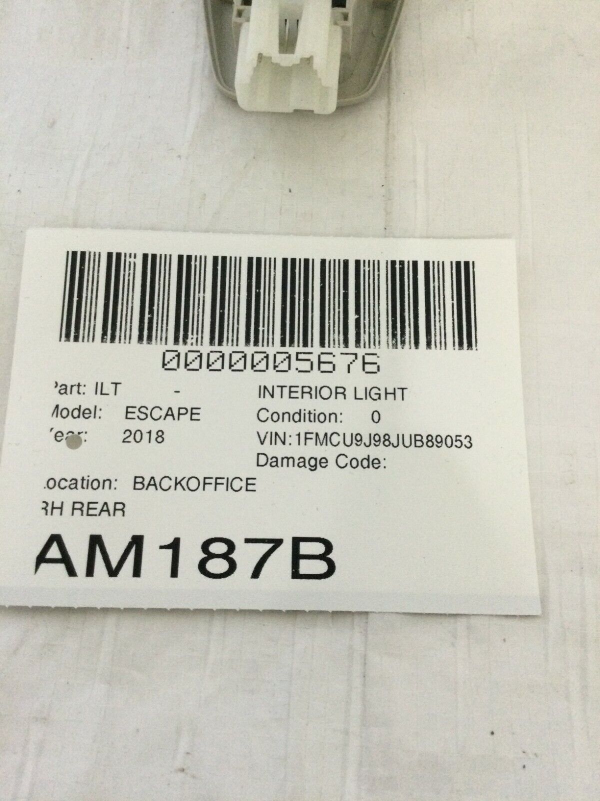 2018 Ford Escape Rear Right Interior Dome Map Light CJ5A-13K767-DH OEM