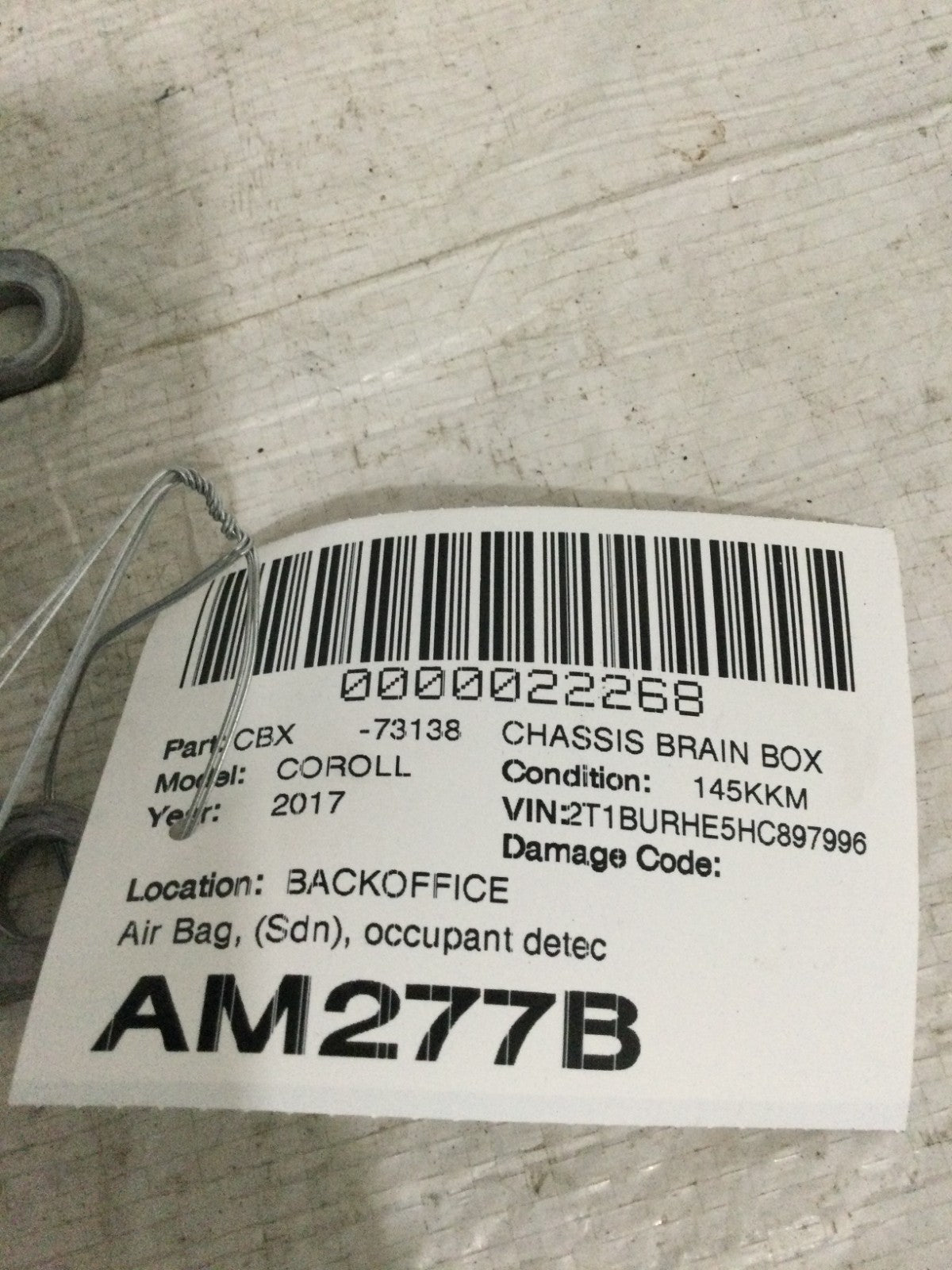 2017 Toyota Corolla SRS Control Module OEM 89170-02K90