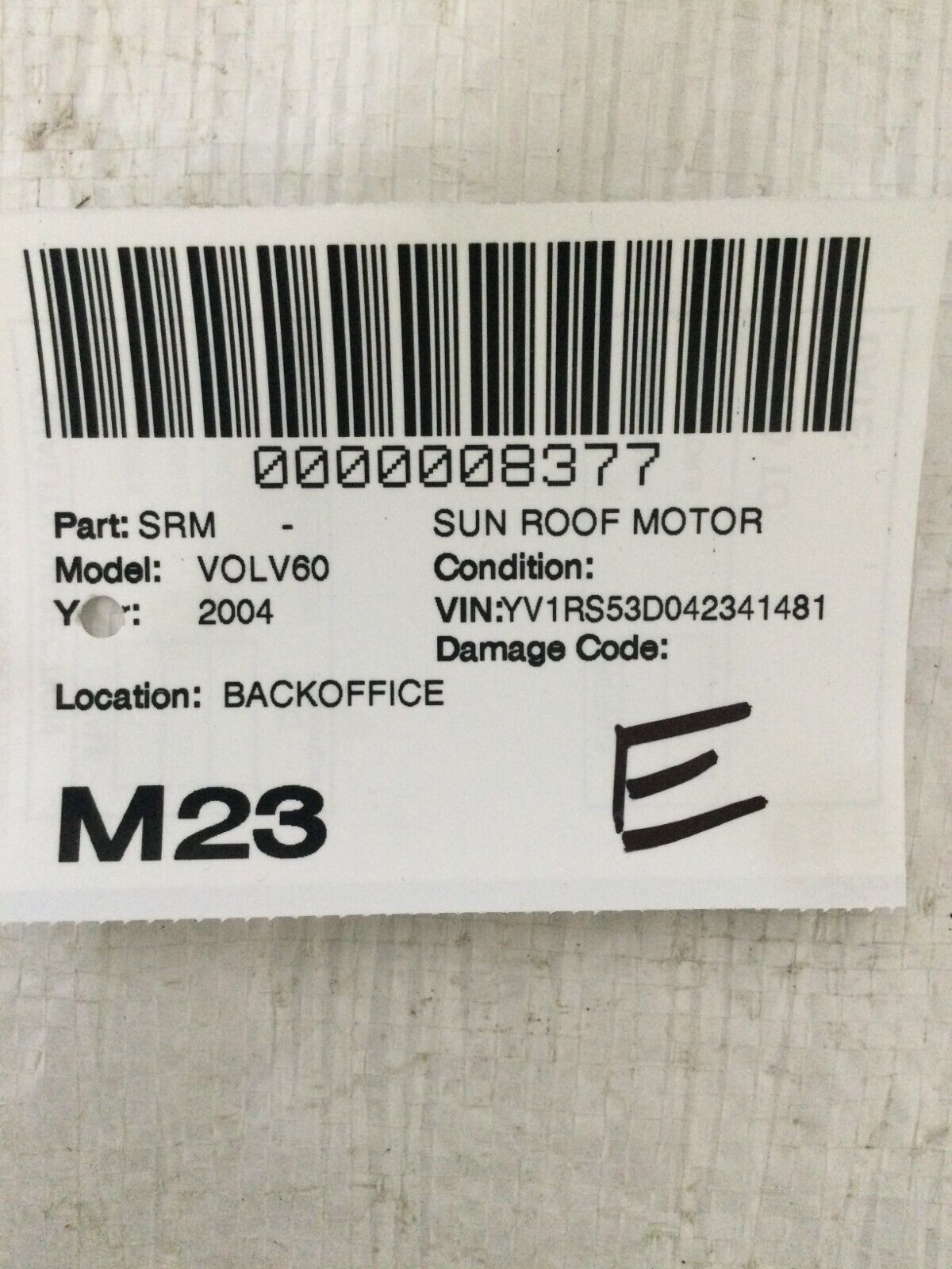 2004 Volvo S60 Sun Roof Motor OEM