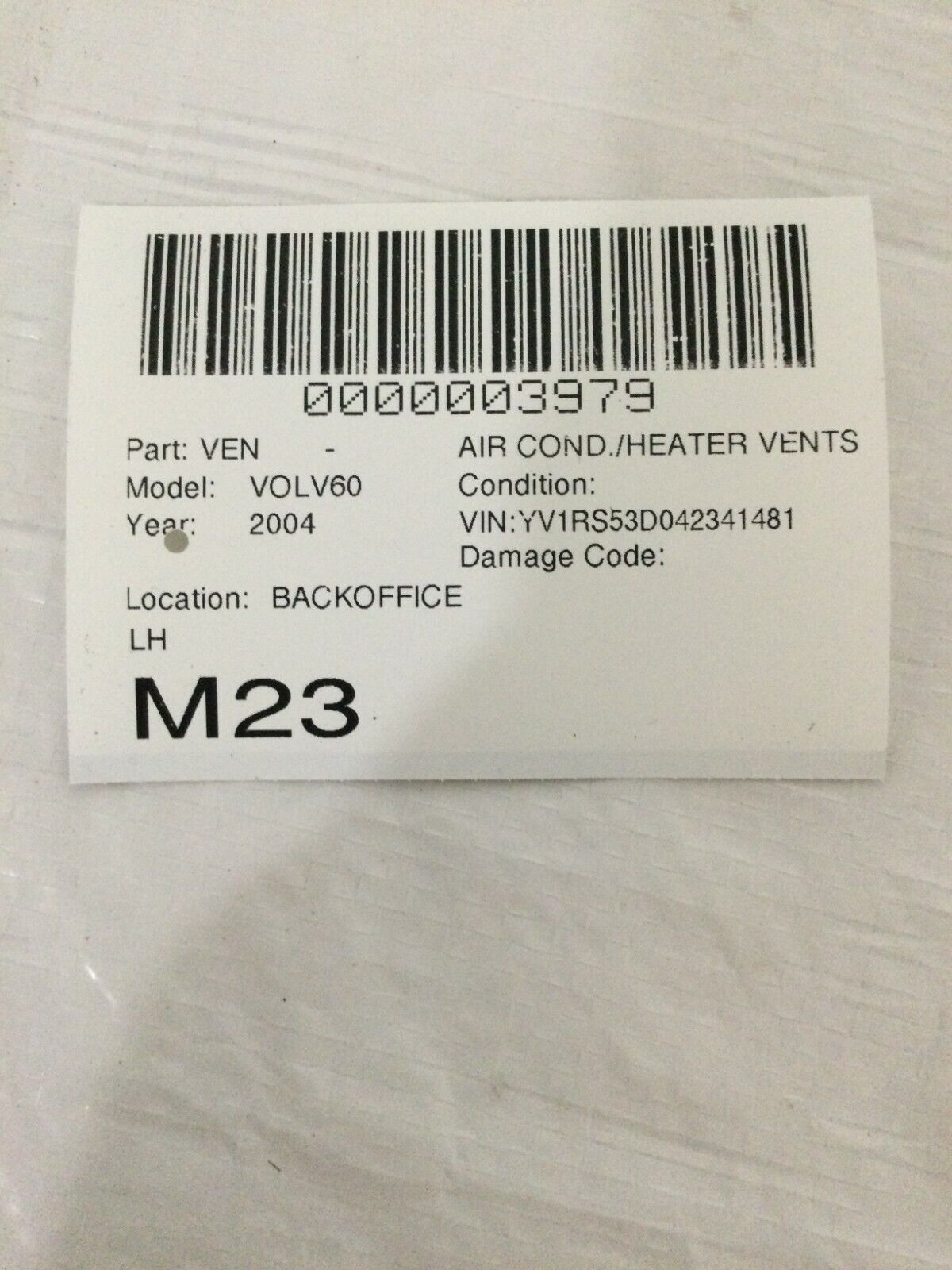 2004 Volvo S60 Left Driver Dash Air Vent OEM 3409373