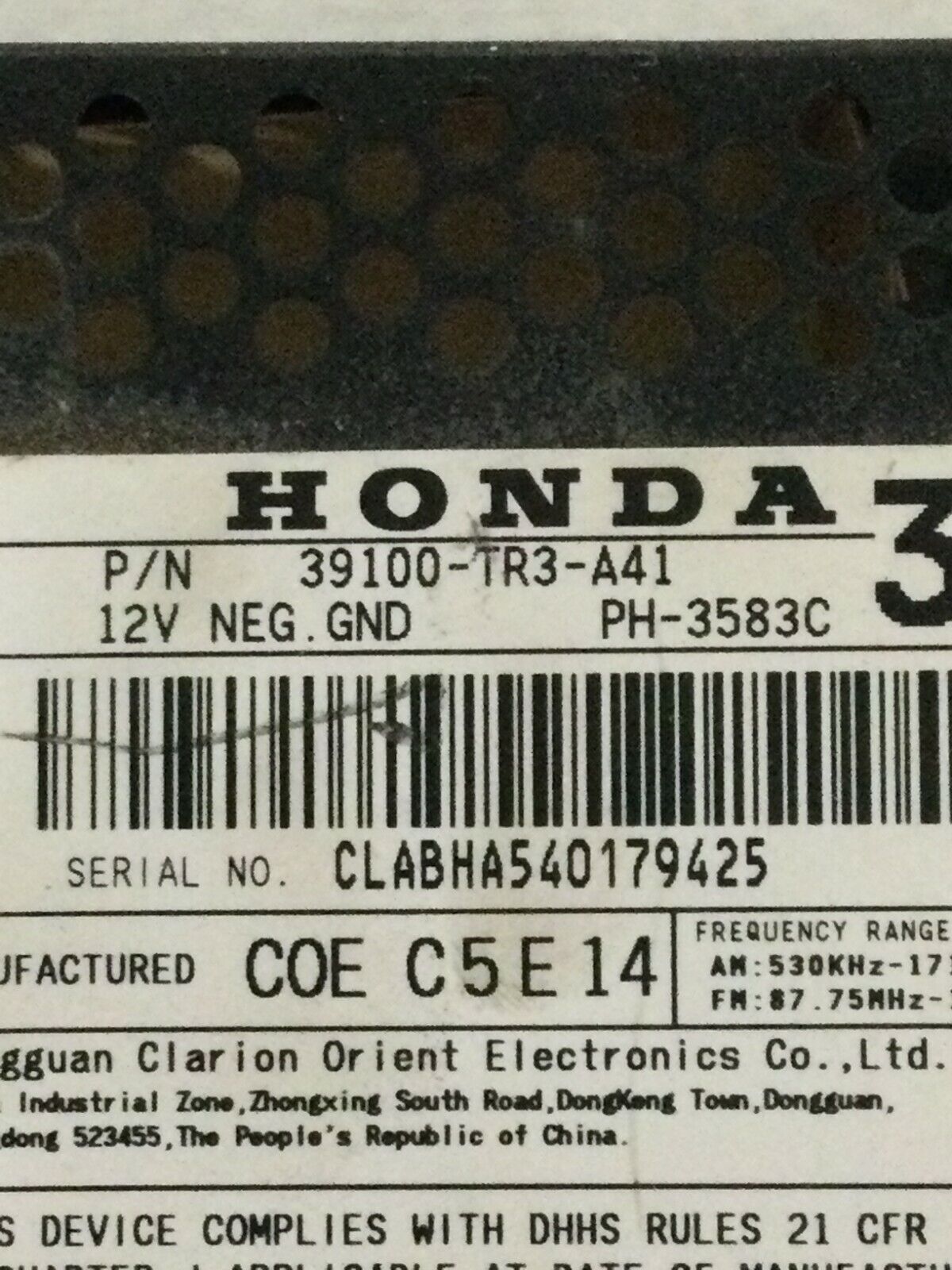 Honda Civic Radio CD Player 2013-2015 39100TR3A41 OEM