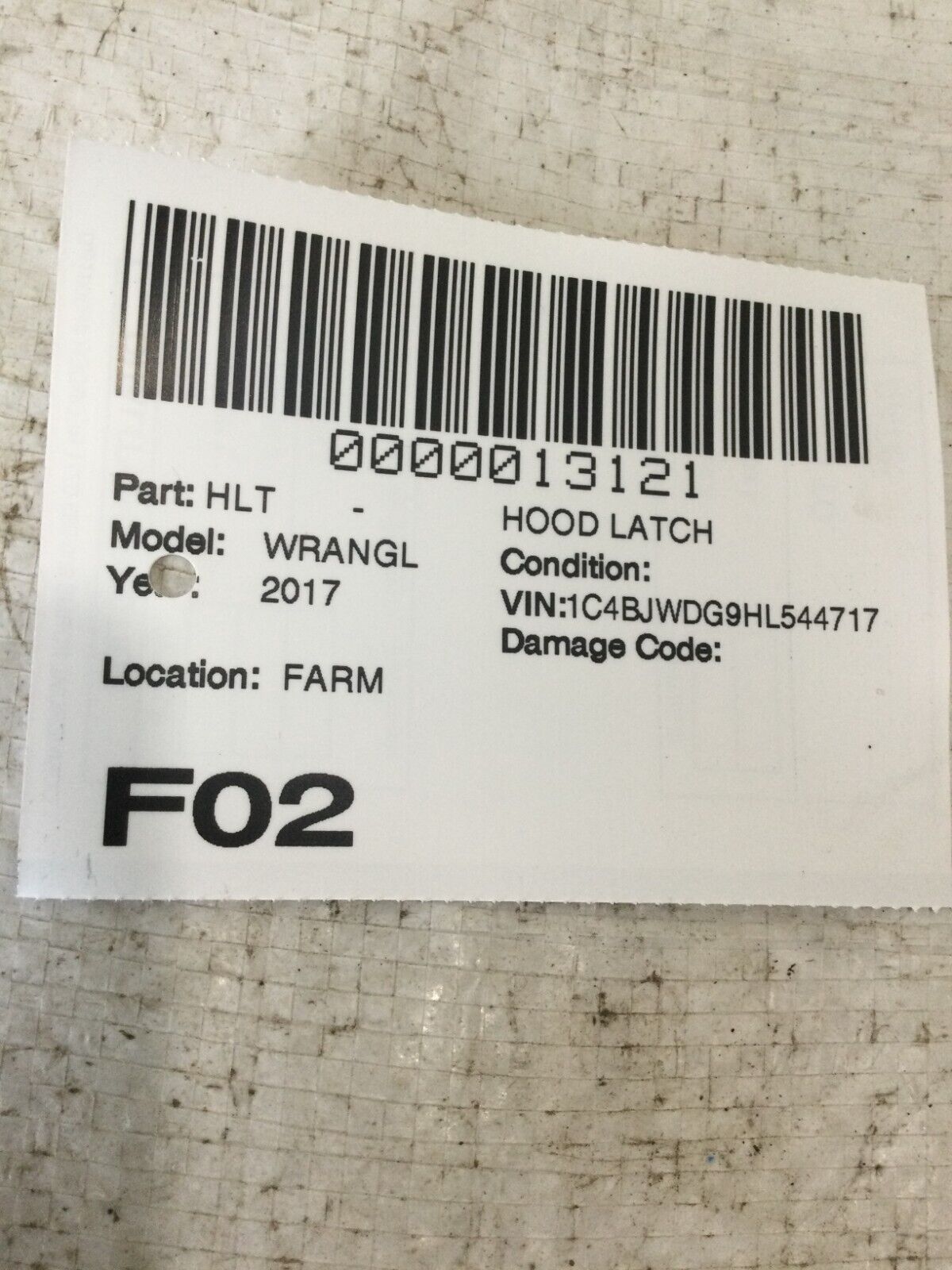 2017 Jeep Wrangler Hood Latch Actuator OEM
