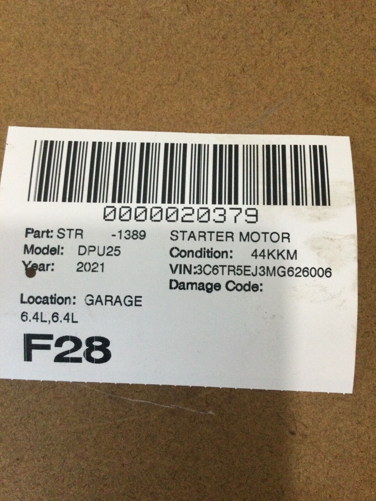 2021 Dodge Ram 2500 Diesel Engine Starter Motor 6.4L 56029722AA OEM
