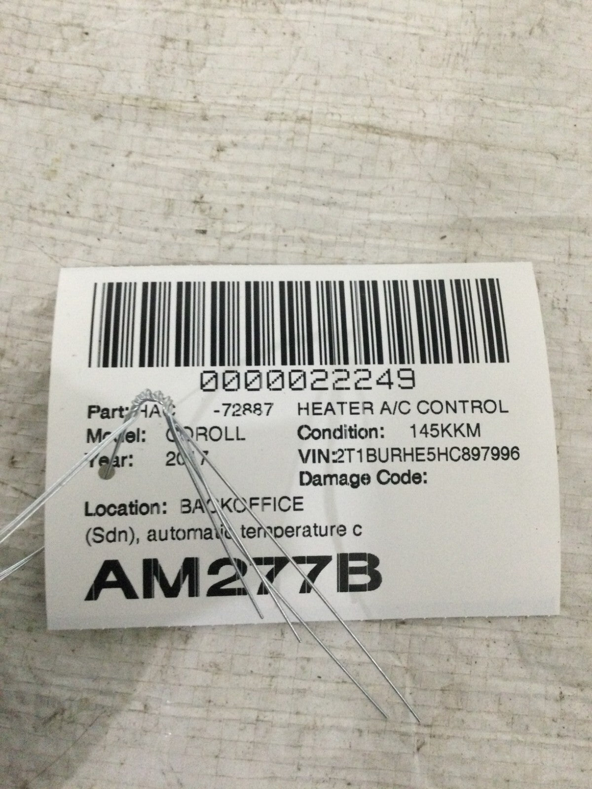 2017 Toyota Corolla A/C Heater Climate Control OEM 06964