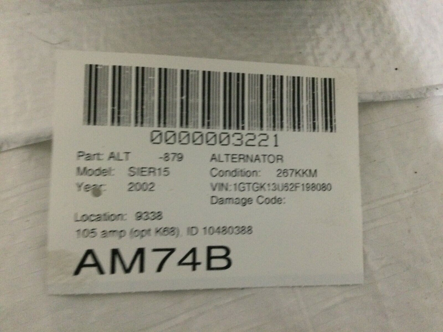 2002 GMC Sierra 1500 6.0L Alternator Motor