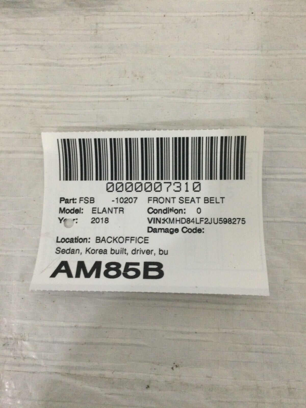 Front Left Seat Belt Buckle 2017 2018 2019 Hyundai Elantra SE 88830-F2000-TRY