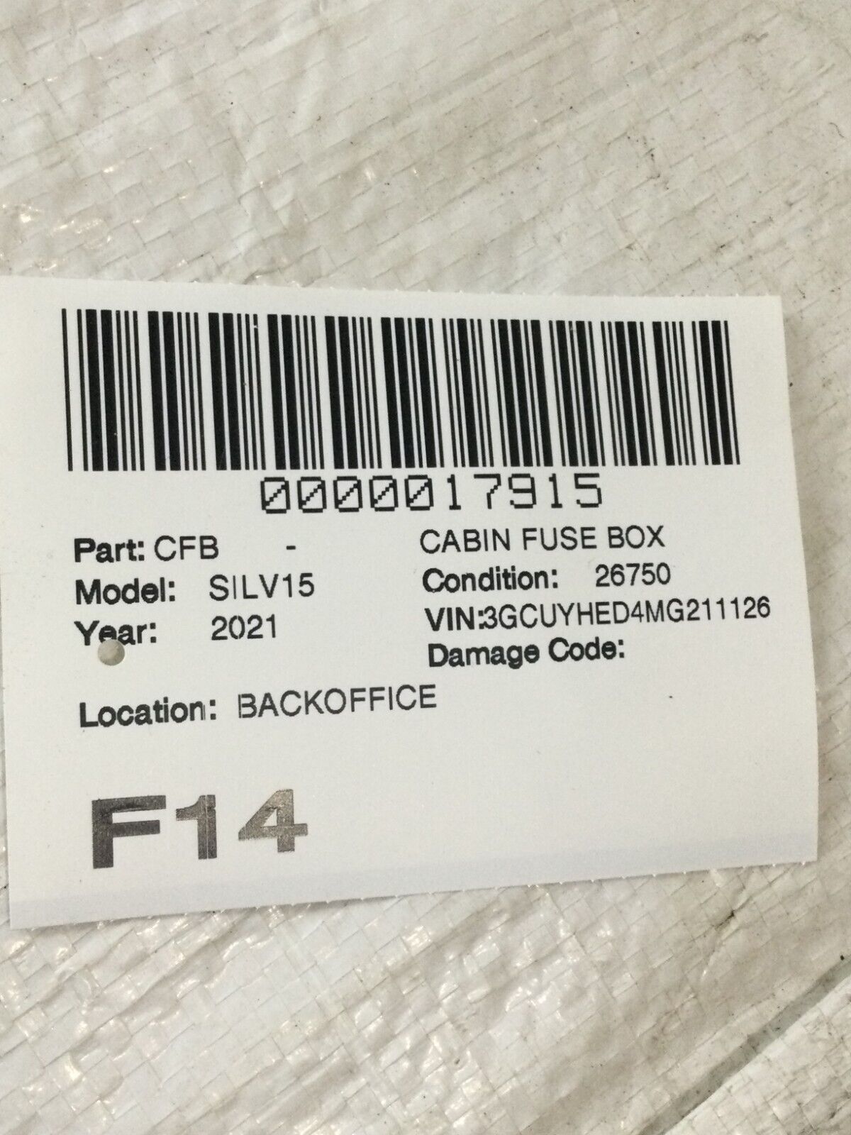 2021 Chevrolet Silverado 1500 Cabin Fuse Junction Box 84582037 OEM