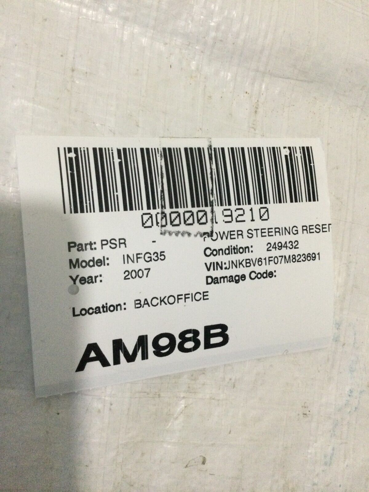 2007 Infiniti G35 Sedan Power Steering Fluid Reservoir Tank OEM