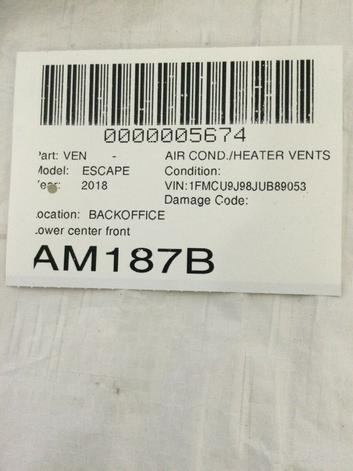 2018 Ford Escape Lower Center Front Dash Air Vent OEM