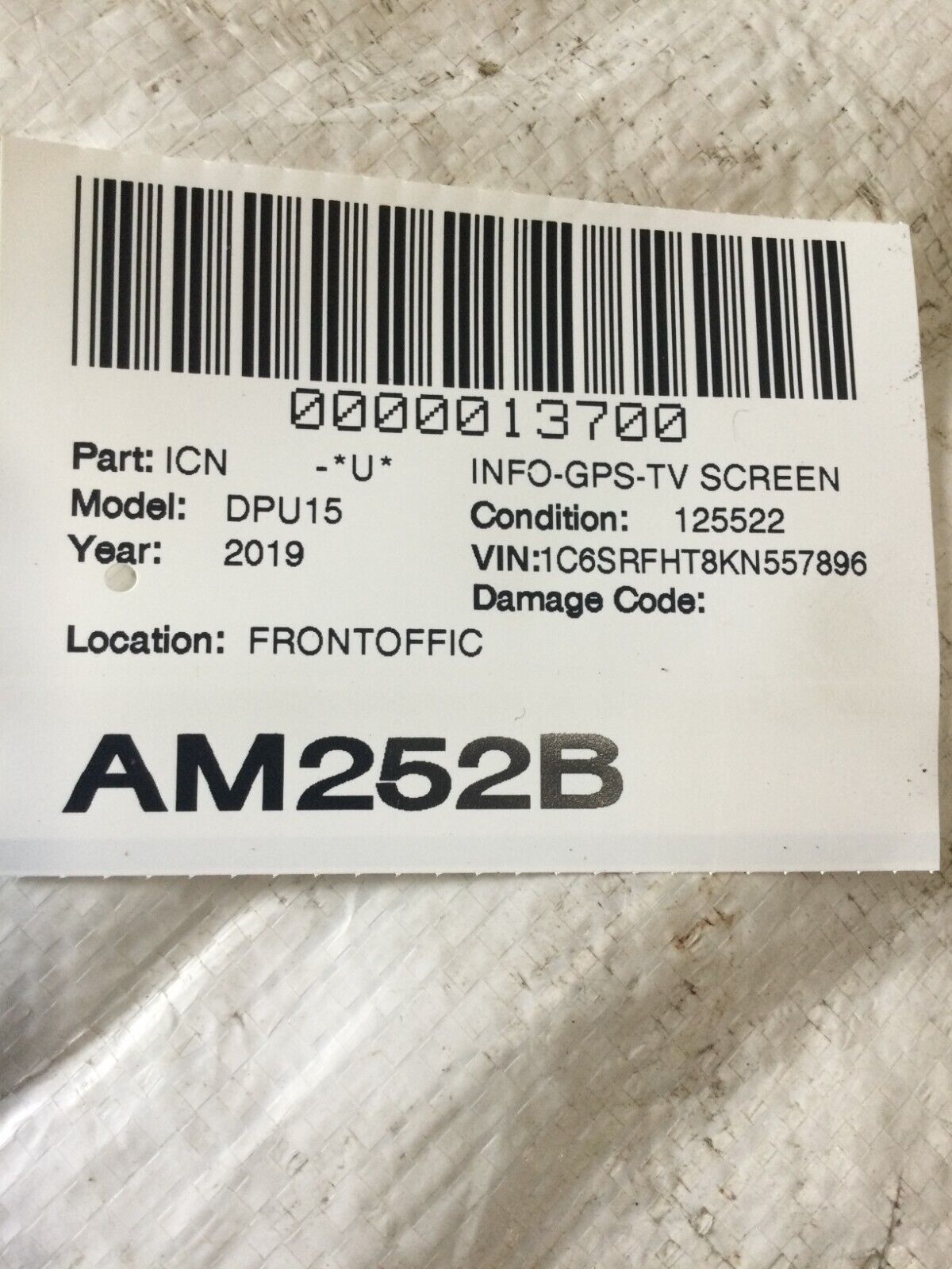 2019-2022 Ram 1500 12" Touch Screen Radio GPS Climate Control Panel OEM