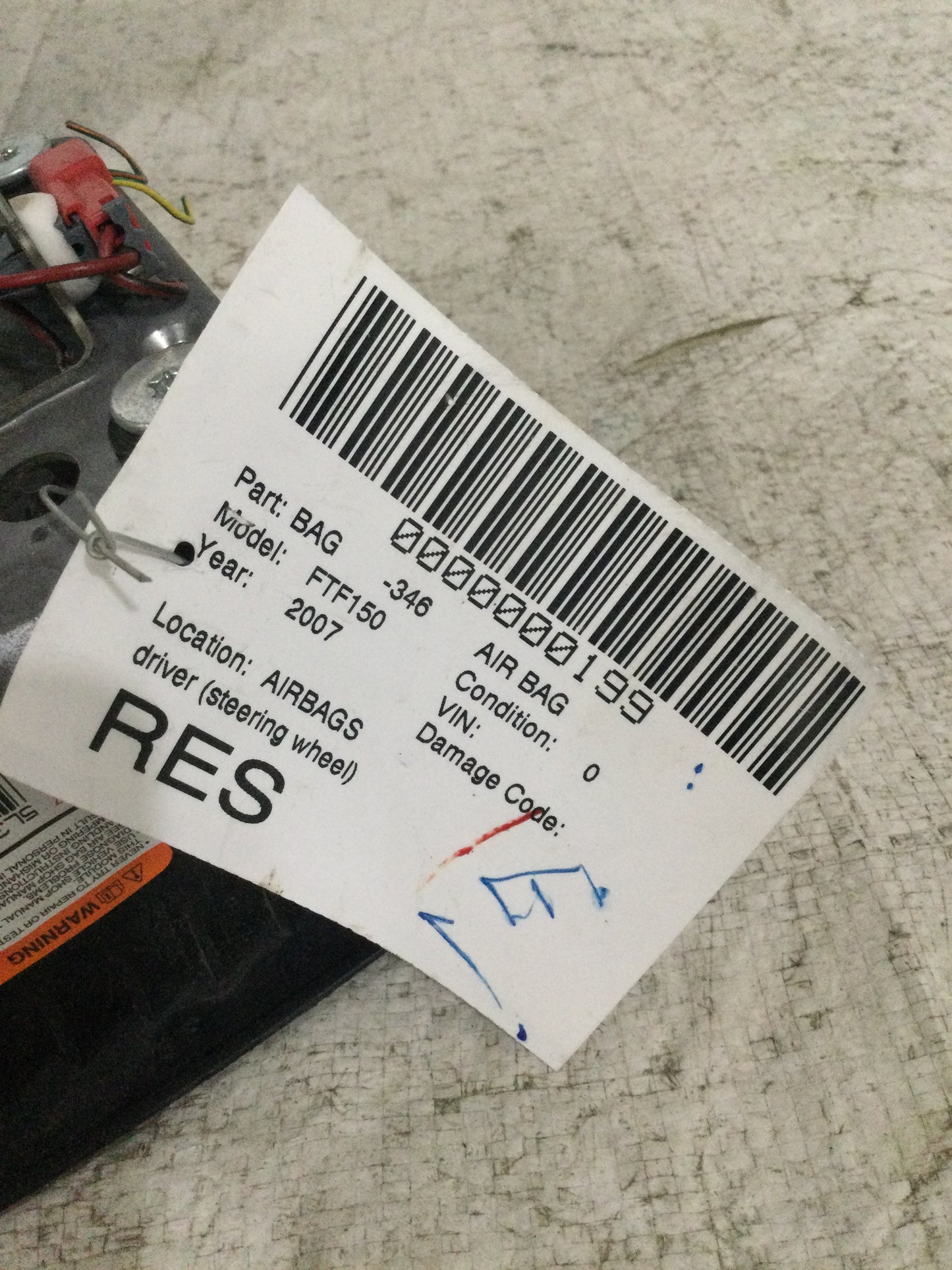 2007 FORD F150 F-150 LEFT DRIVER SIDE STEERING WHEEL AIRBAG AIR BAG BLACK