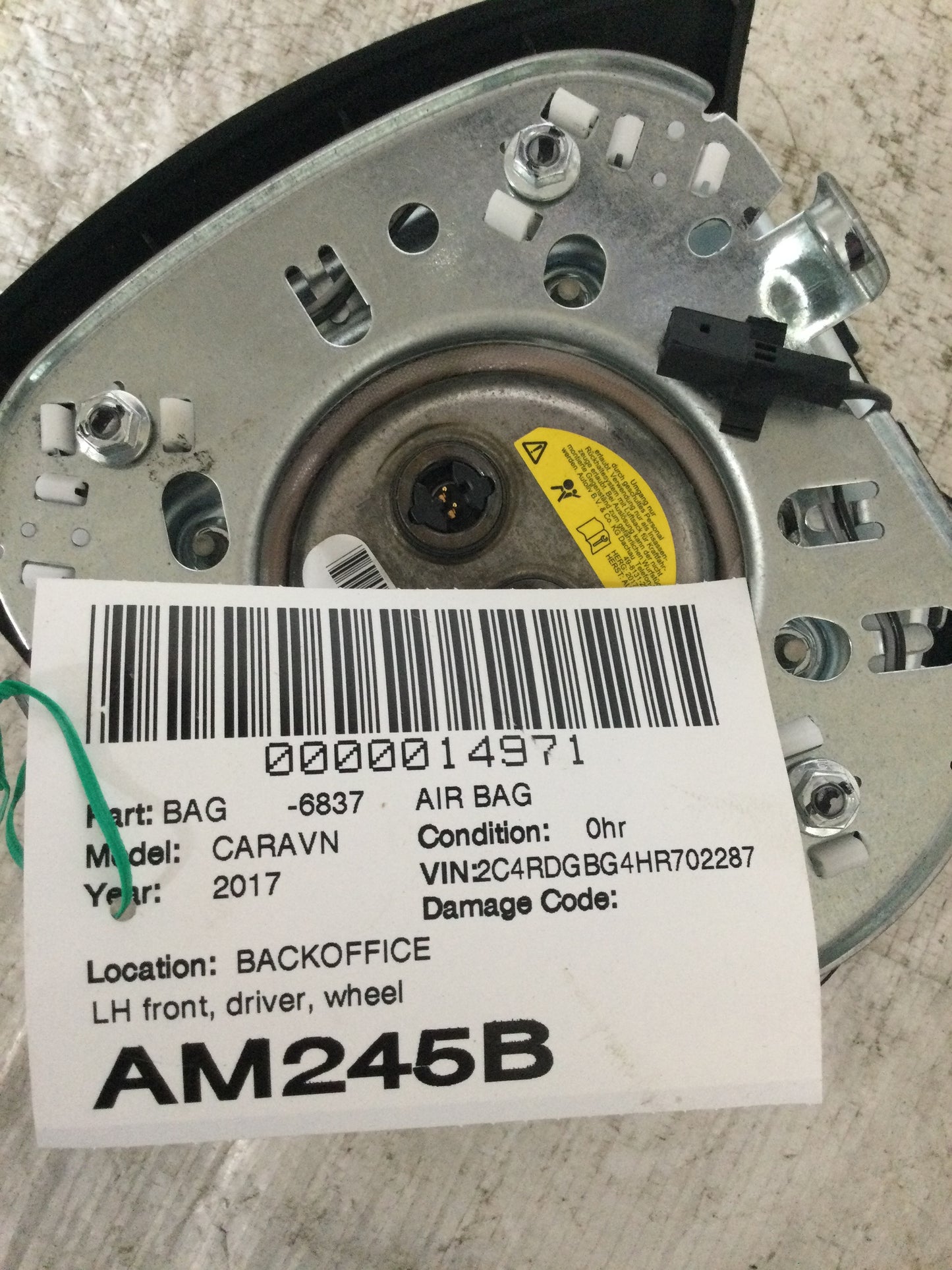 2017 Dodge Caravan Air Bag Driver Left Steering Wheel Mounted P/N:P1QK29DX9AH