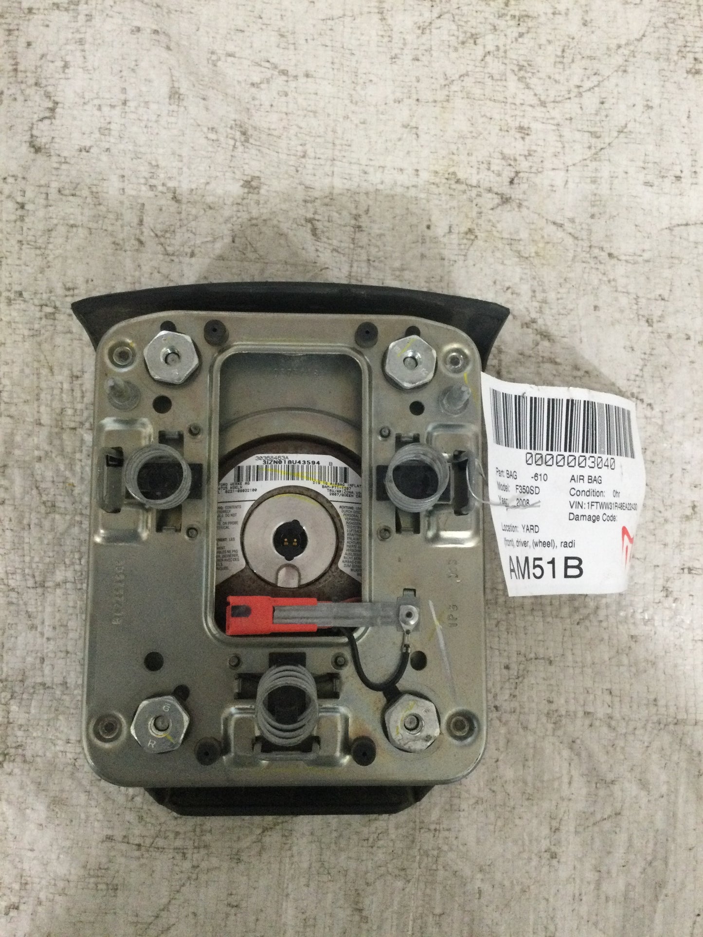 2008 FORD 350SD FRONT DRIVER STEERING WHEEL AIRBAG
