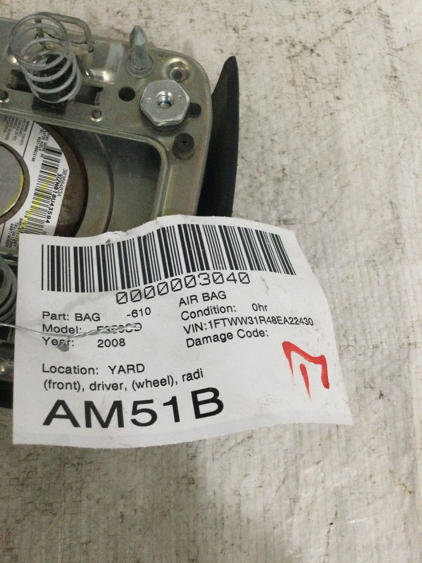 2008 FORD 350SD FRONT DRIVER STEERING WHEEL AIRBAG