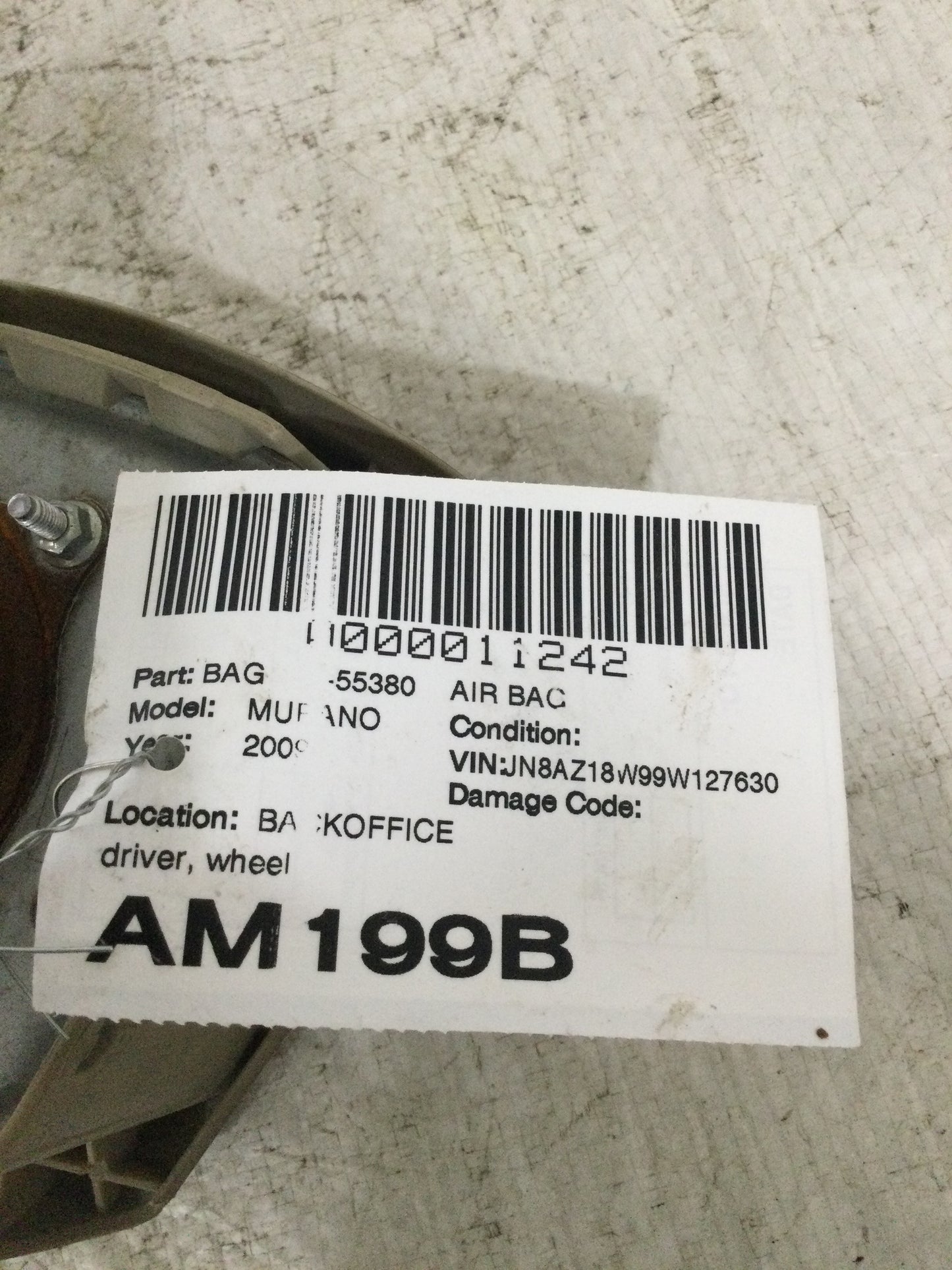 2009 NISSAN MURANO Air Bag Wheel Driver