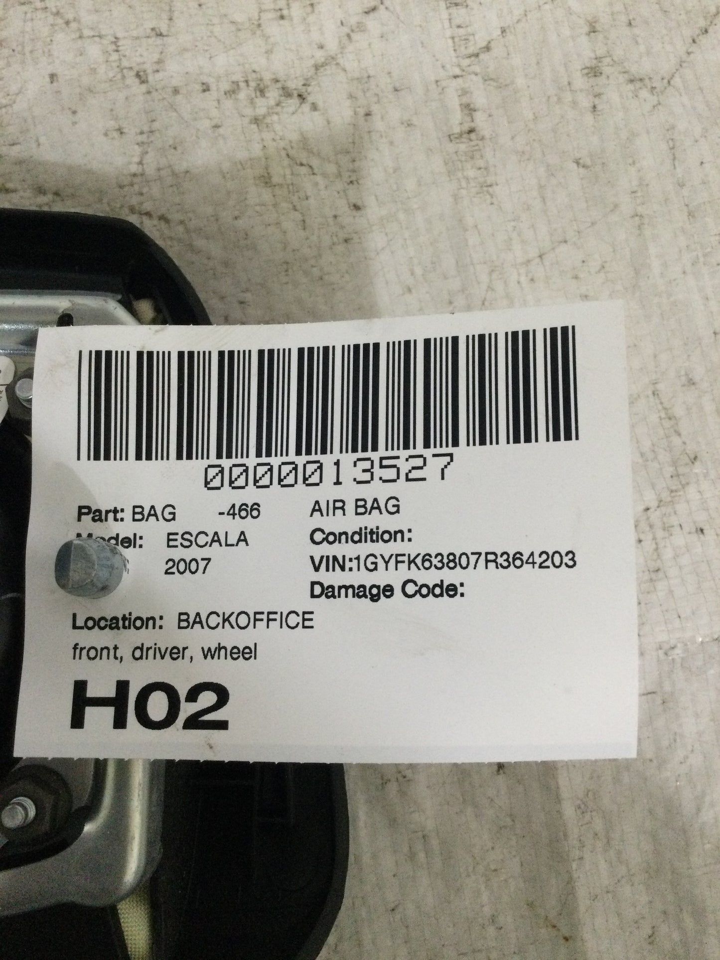 2007 Cadillac Escalade Front Left Driver Side Steering Wheel Air Bag