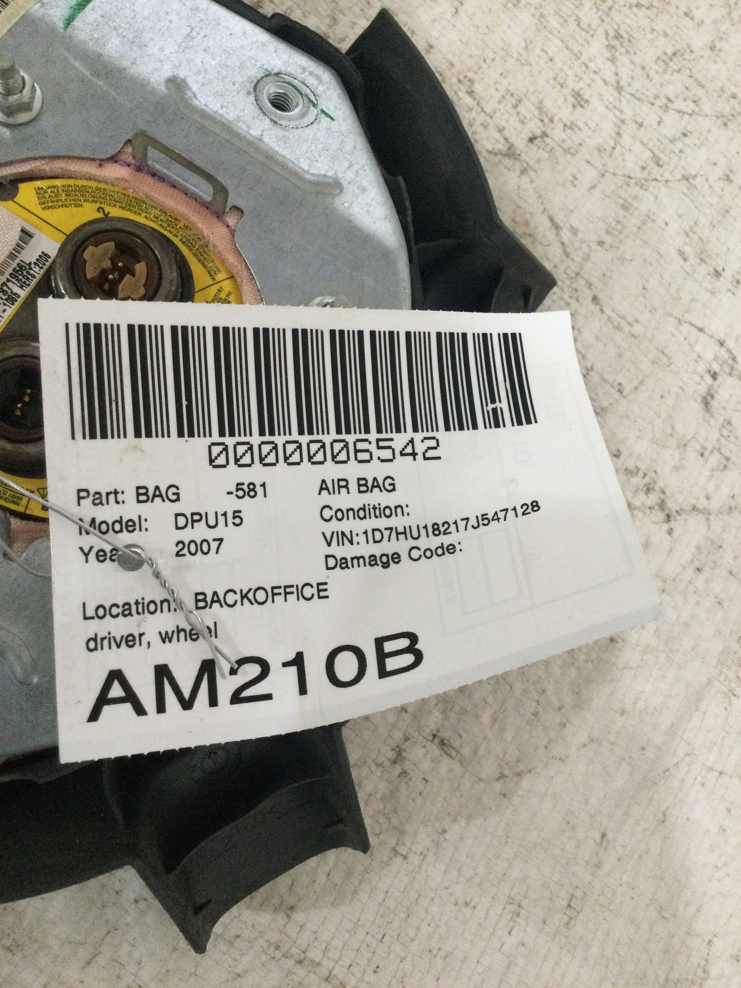 2007 DODGE RAM PICKUP 1500 SERIES Air Bag Wheel Driver