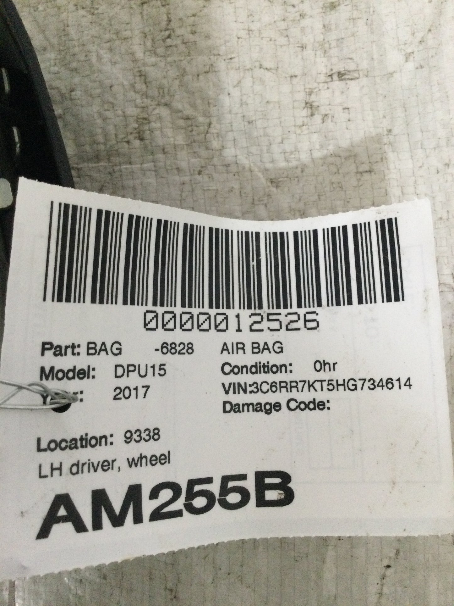 2017 DODGE RAM 1500 DRIVER WHEEL AIRBAG