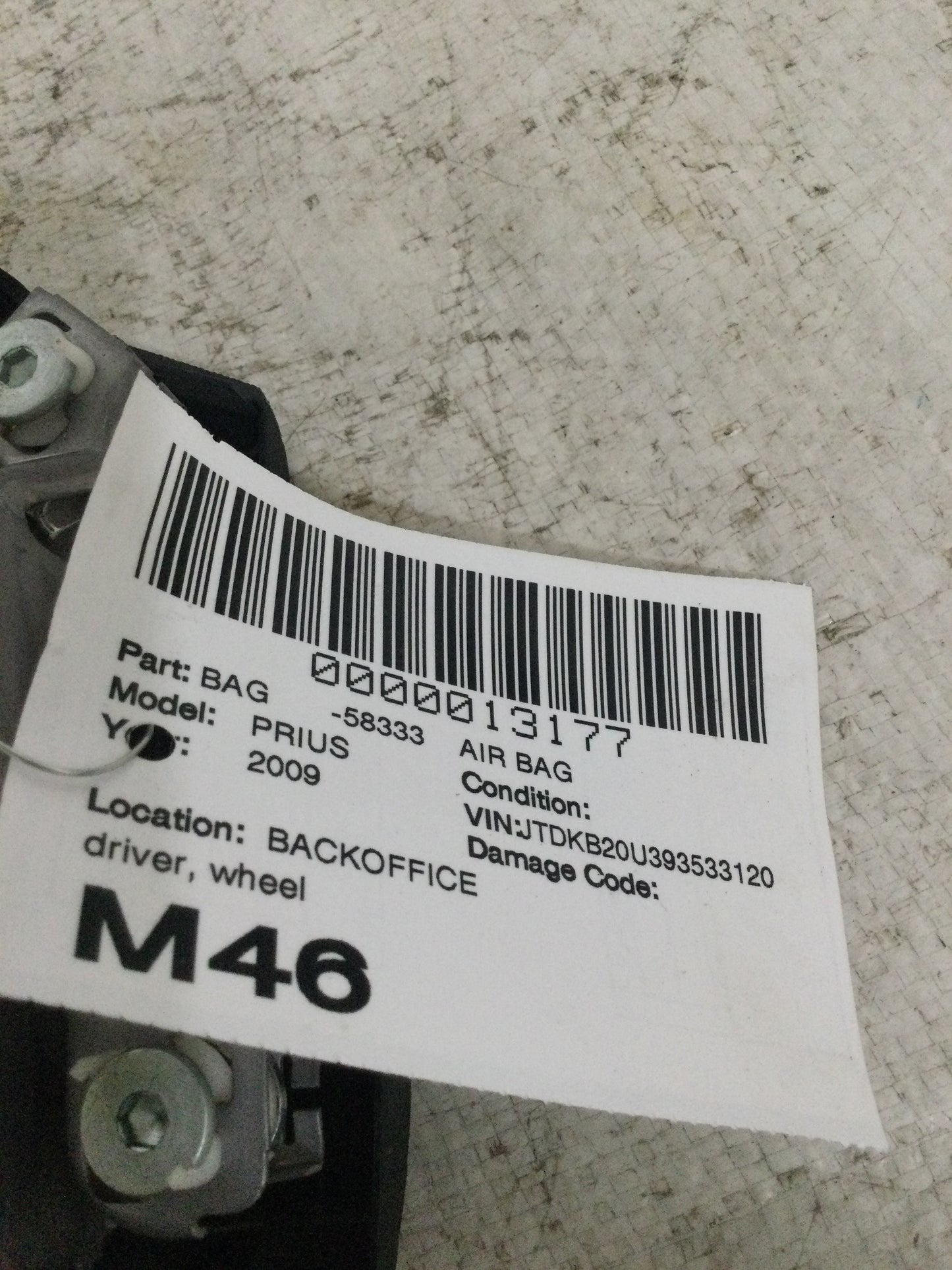 2009 Toyota Prius Steering Wheel Airbag