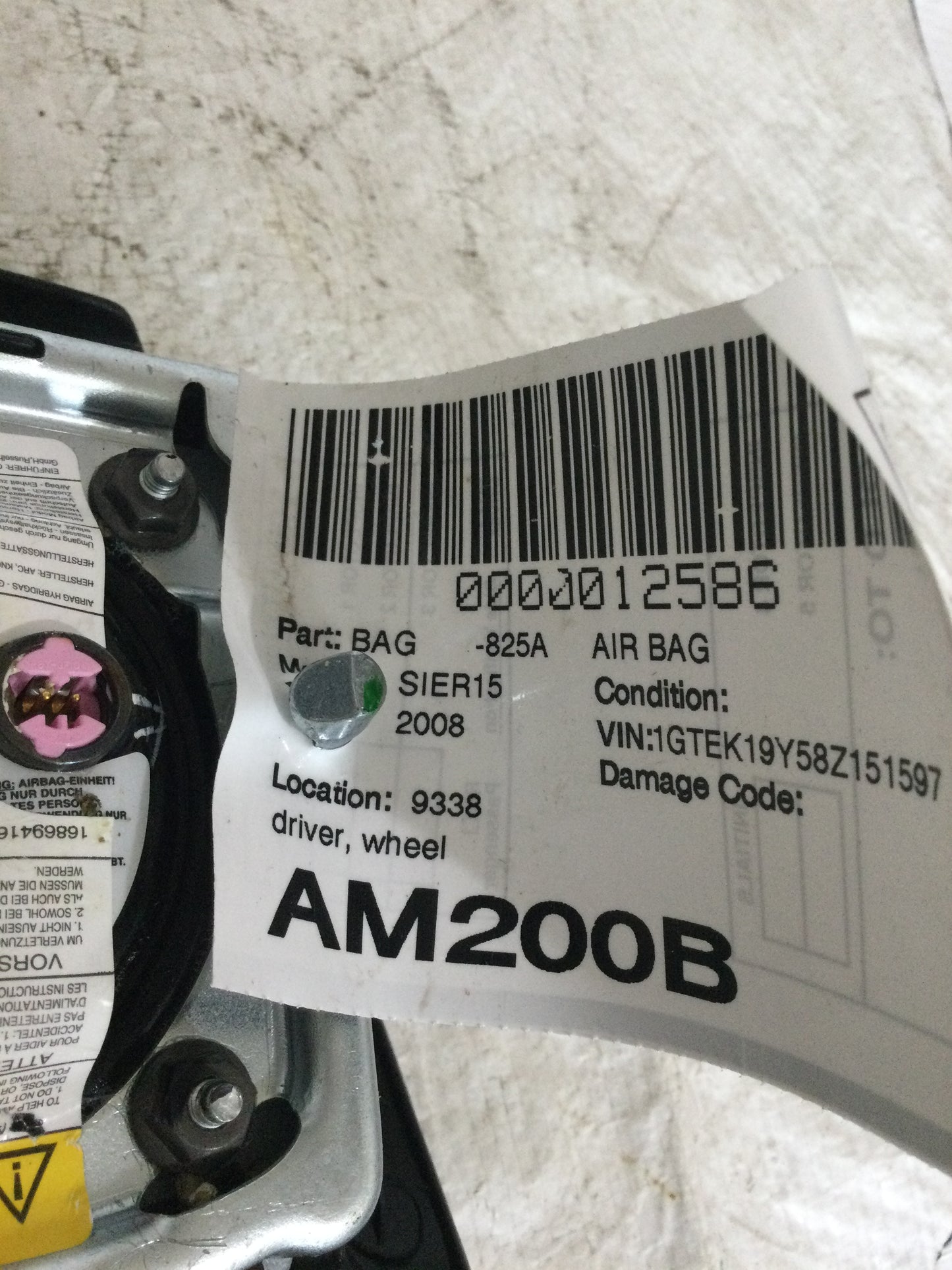 2008 GMC Sierra 1500 Driver Steering Wheel Airbag