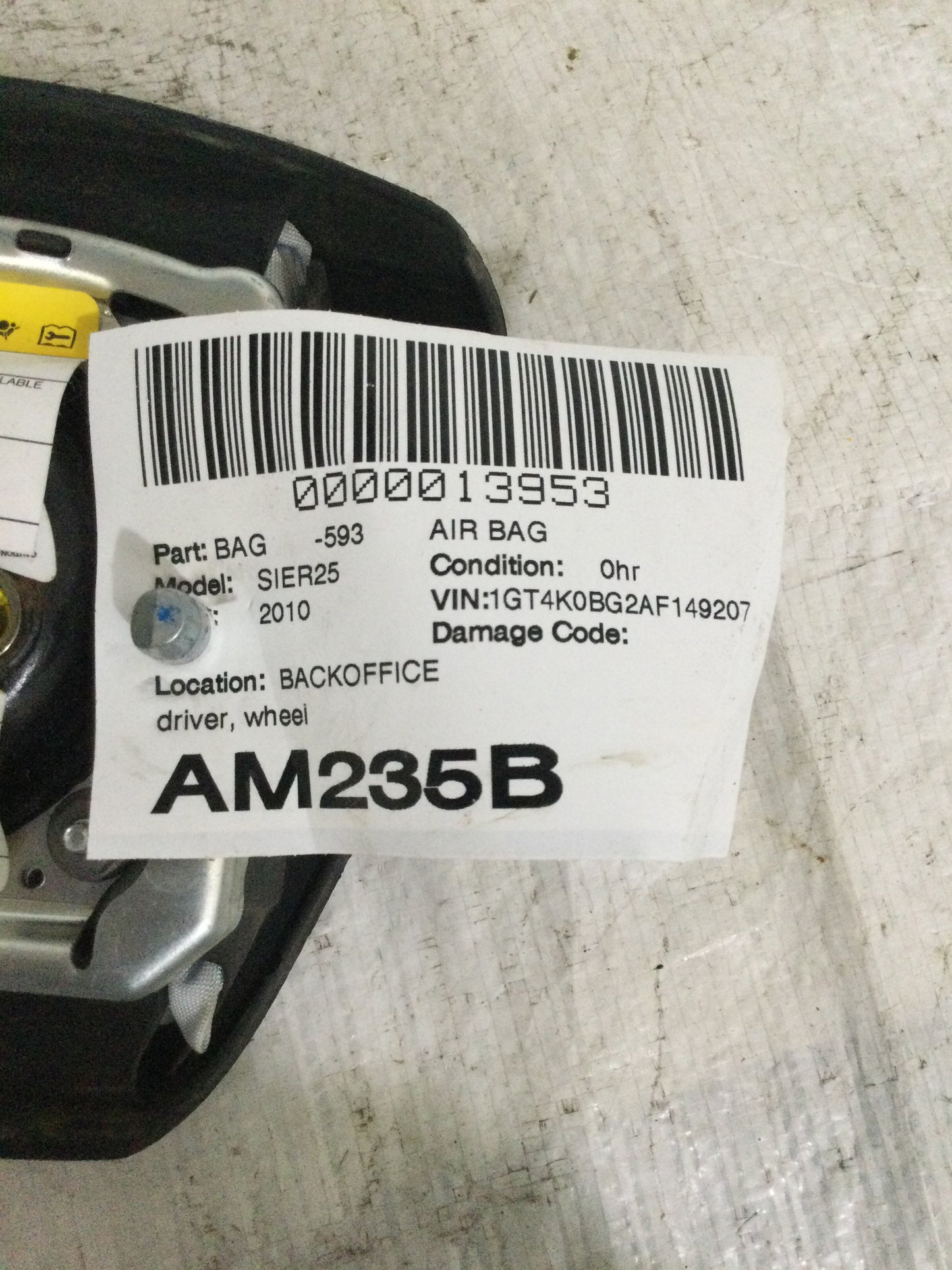 2010 GMC Sierra 1500 Air Bag Wheel Driver