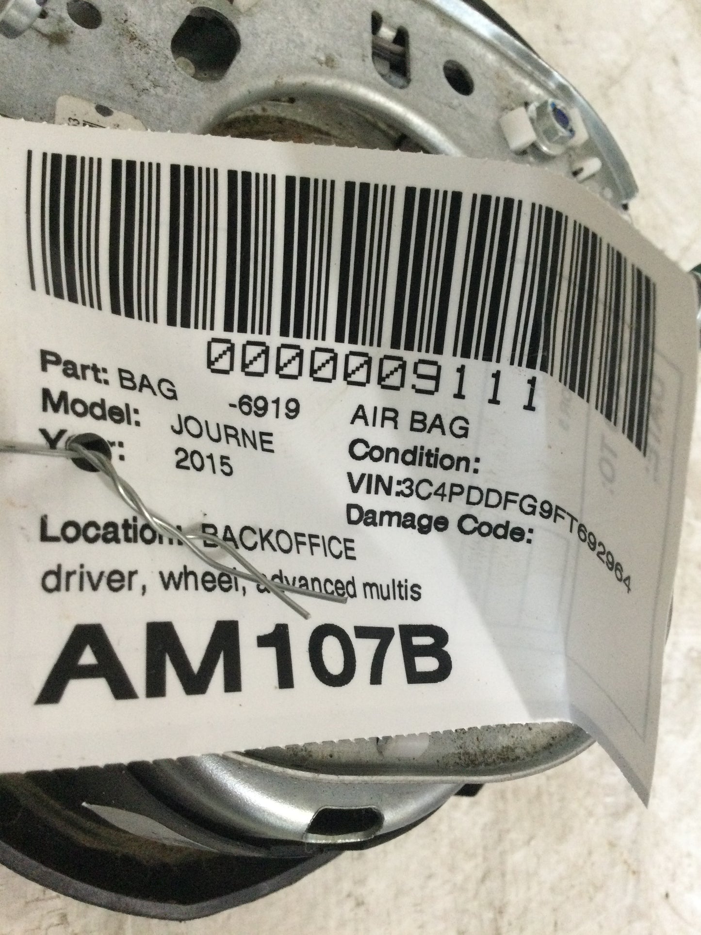 2015 DODGE JOURNEY DRIVER WHEEL AIRBAG