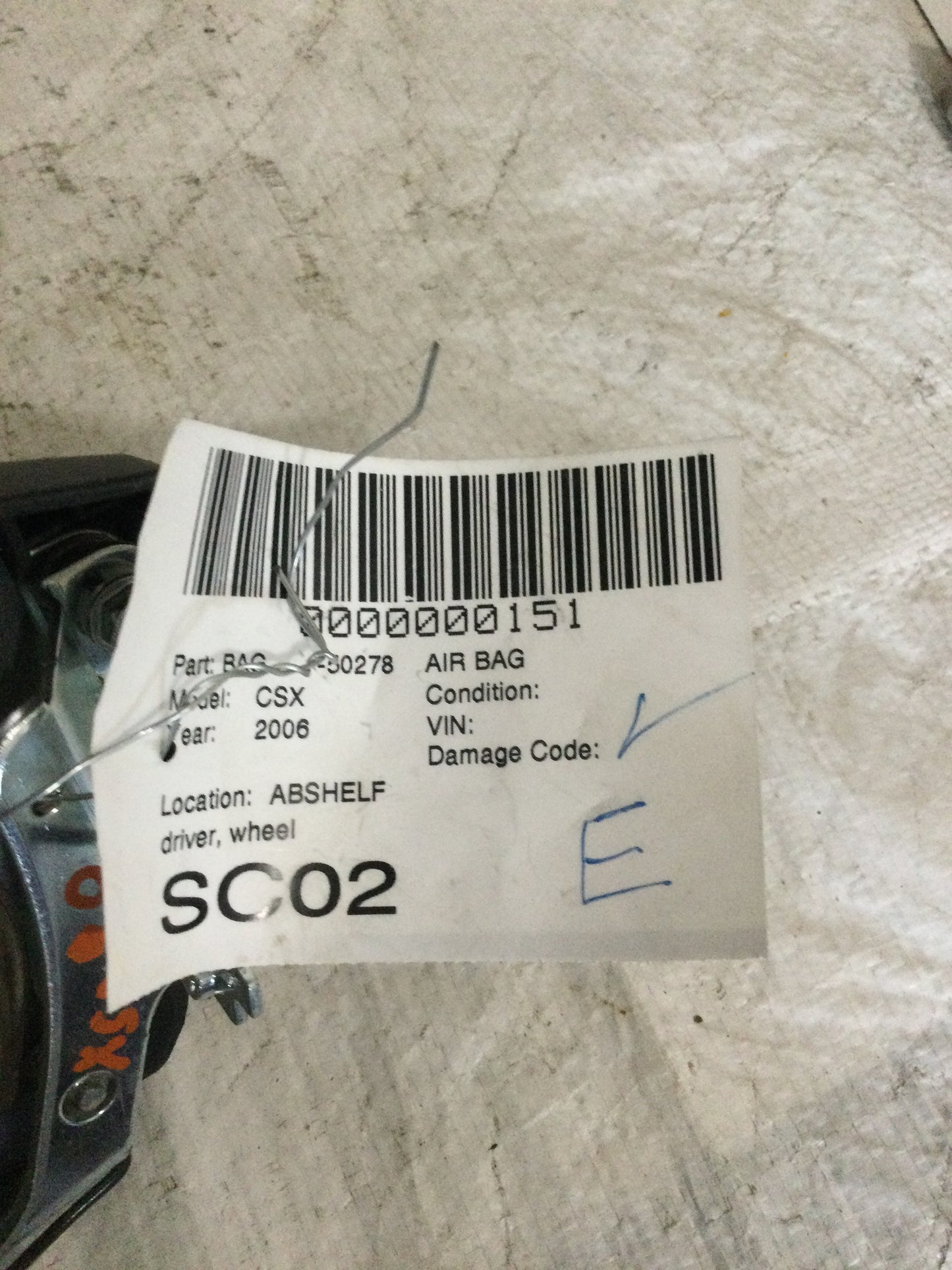 2006 ACURA CSX DRIVER WHEEL AIRBAG