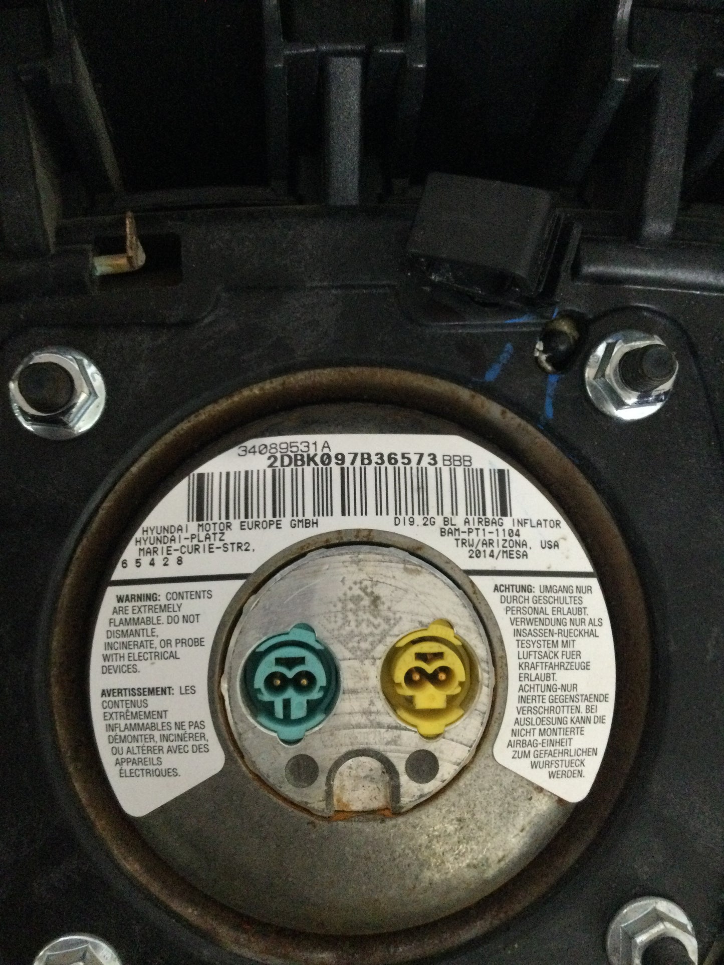 2014 Hyundai Sonata DRIVER WHEEL AIRBAG