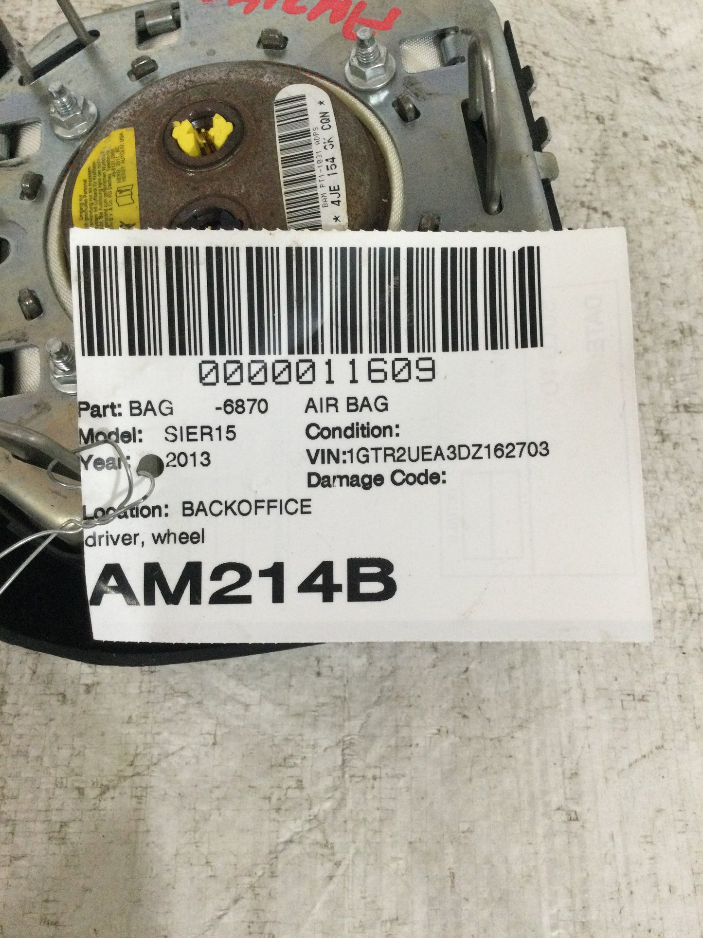 2013 GMC Sierra 1500 Air Bag Wheel Driver
