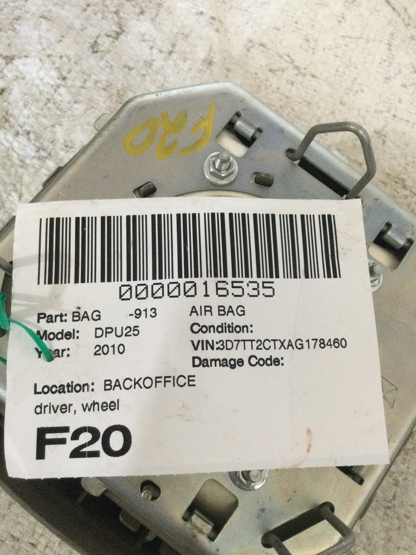 2010 DODGE RAM PICKUP 2500 DRIVER WHEEL AIRBAG