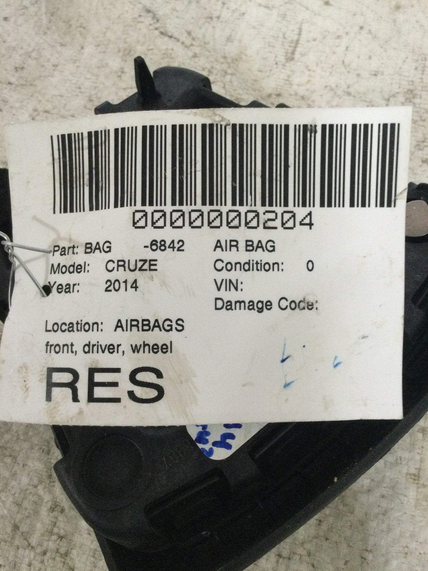 2014 CHEVROLET CRUZE DRIVER WHEEL AIRBAG