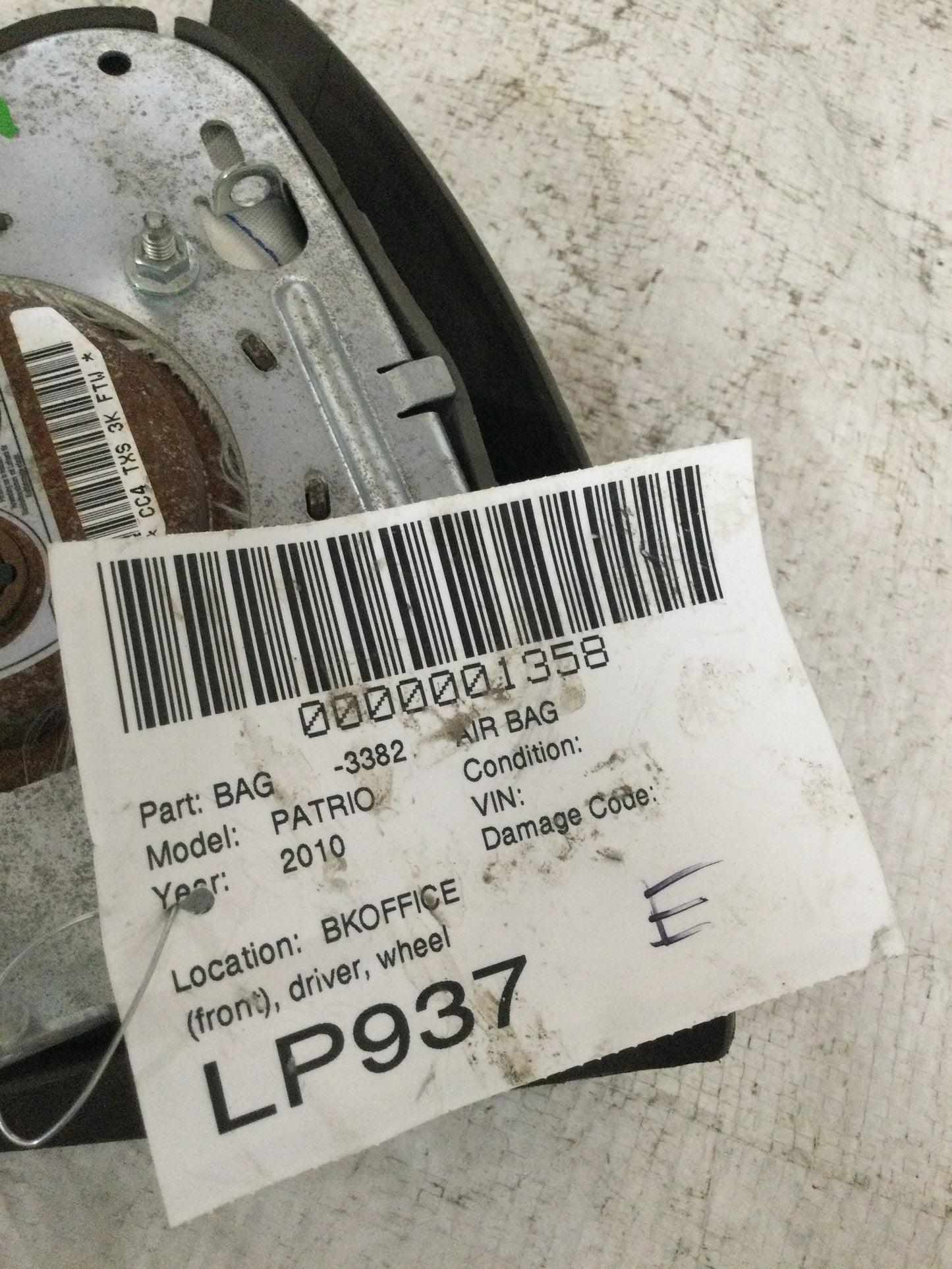 2010 JEEP PATRIOT DRIVER WHEEL AIRBAG