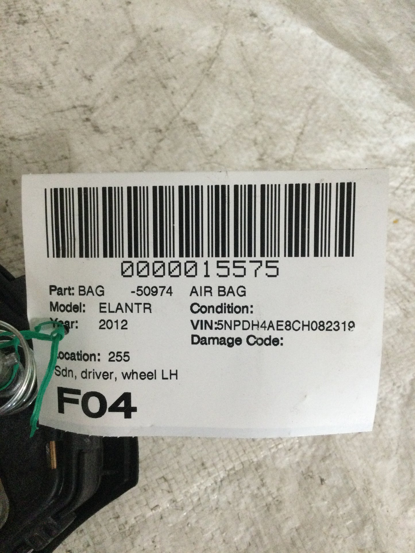 2012 HYUNDAI ELANTRA DRIVER WHEEL AIRBAG