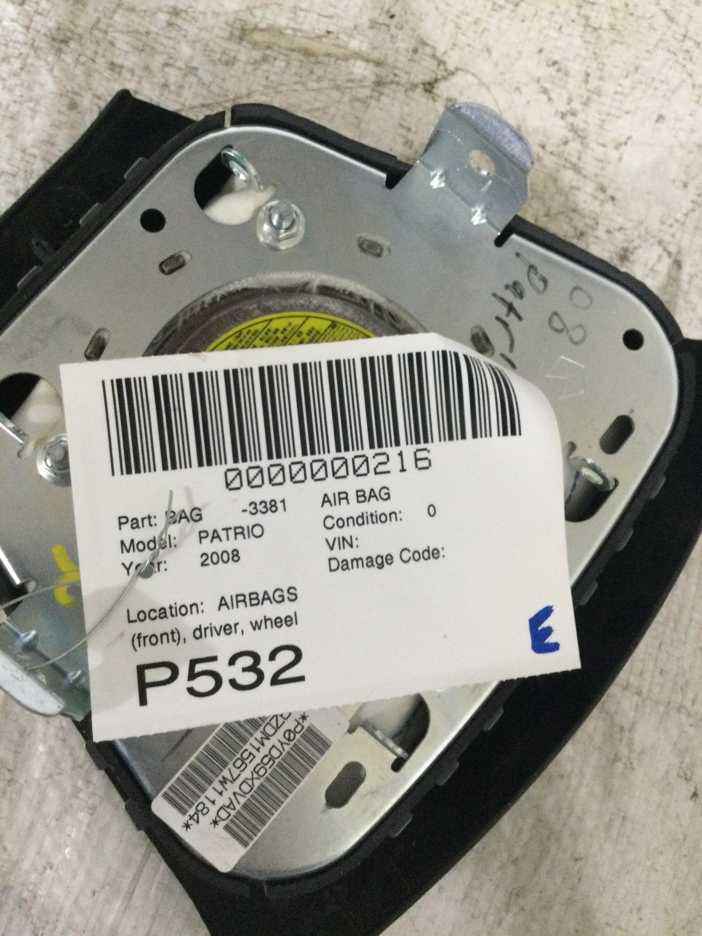 2008 JEEP PATRIOT DRIVER WHEEL AIRBAG