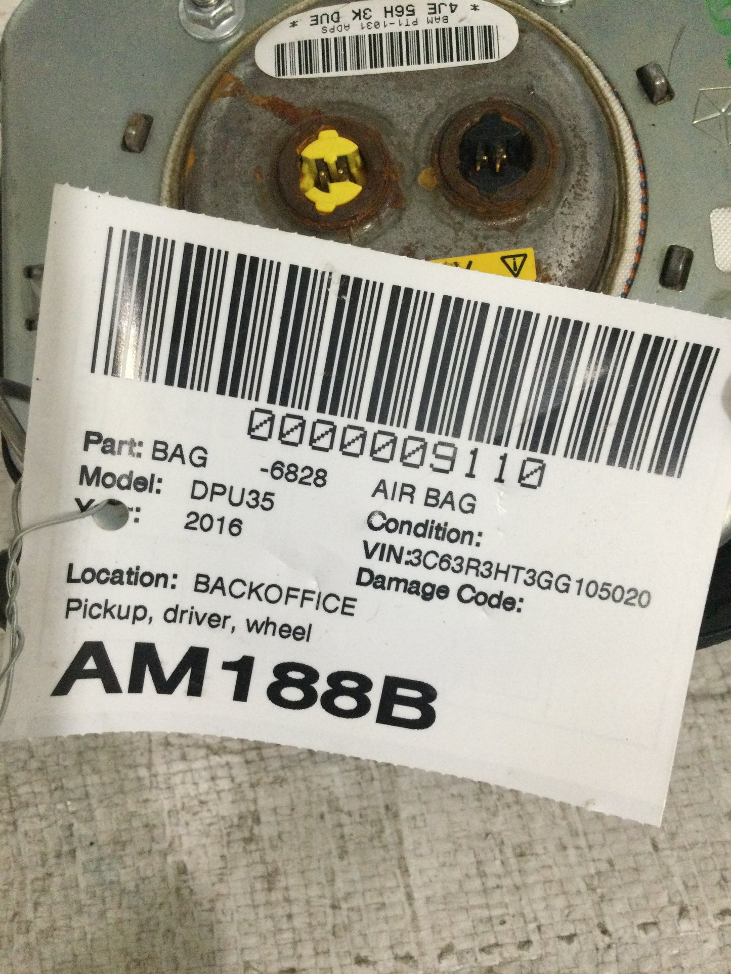 2016 DODGE RAM PICKUP 3500 DRIVER WHEEL AIRBAG