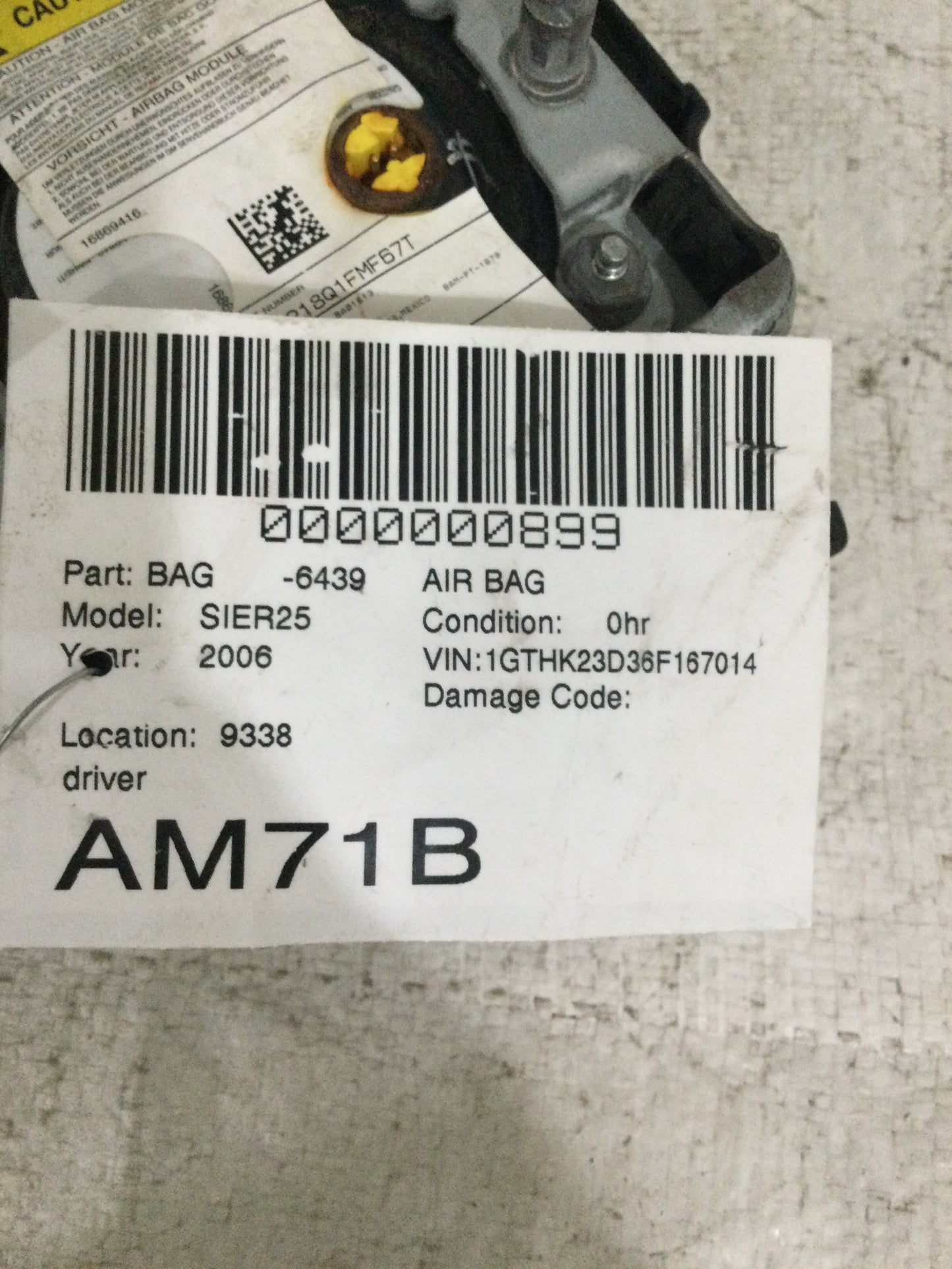 2006 GMC Sierra 2500 PICKUP Driver Steering Wheel Airbag