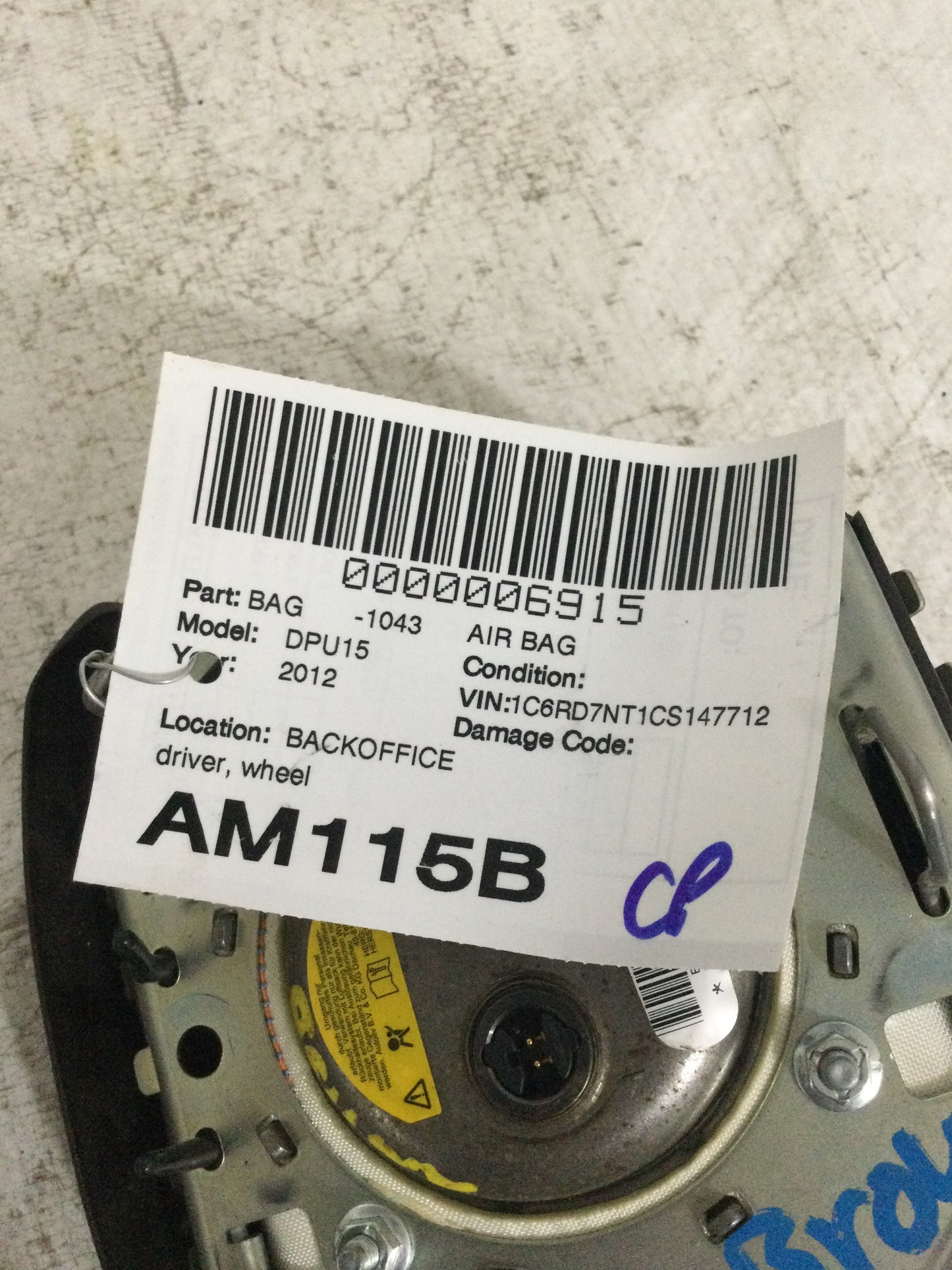 2012 DODGE RAM PICKUP 1500 DRIVER WHEEL AIRBAG