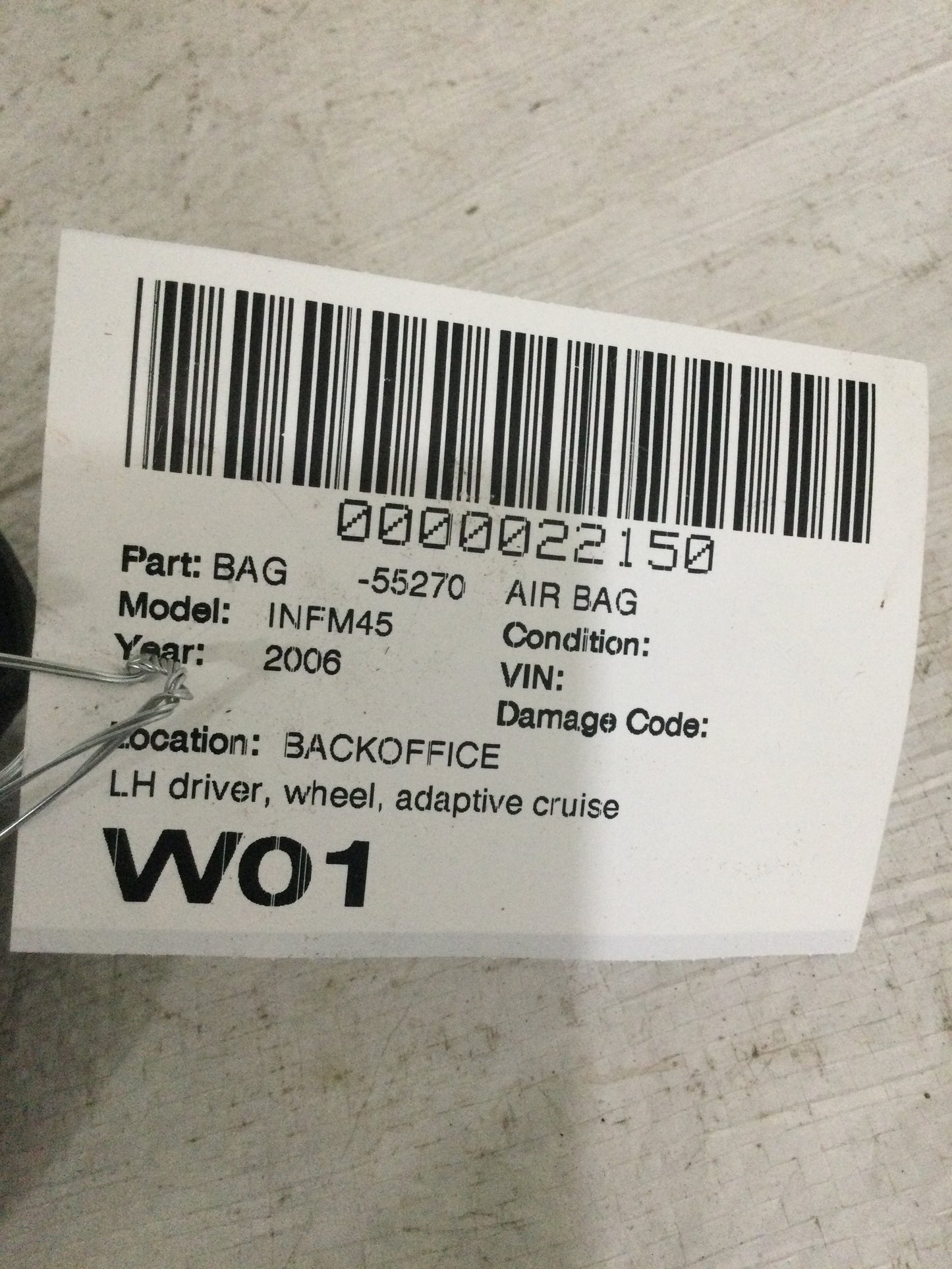 2006 Infiniti M45 Steering Wheel Airbag