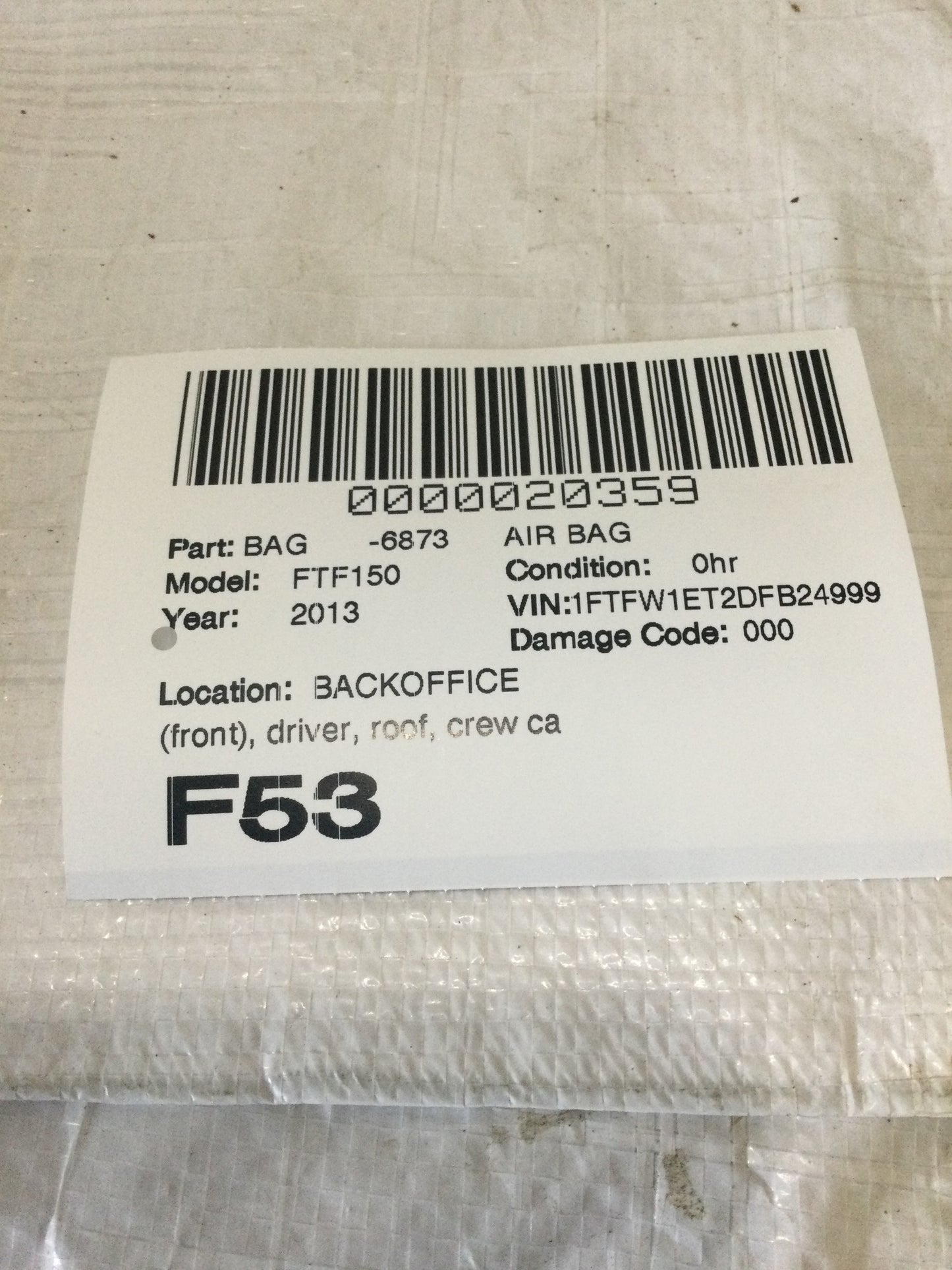 FORD F150 F-150 CREW CAB 2010-2014 DRIVER AIRBAG ROOF CURTAIN LEFT